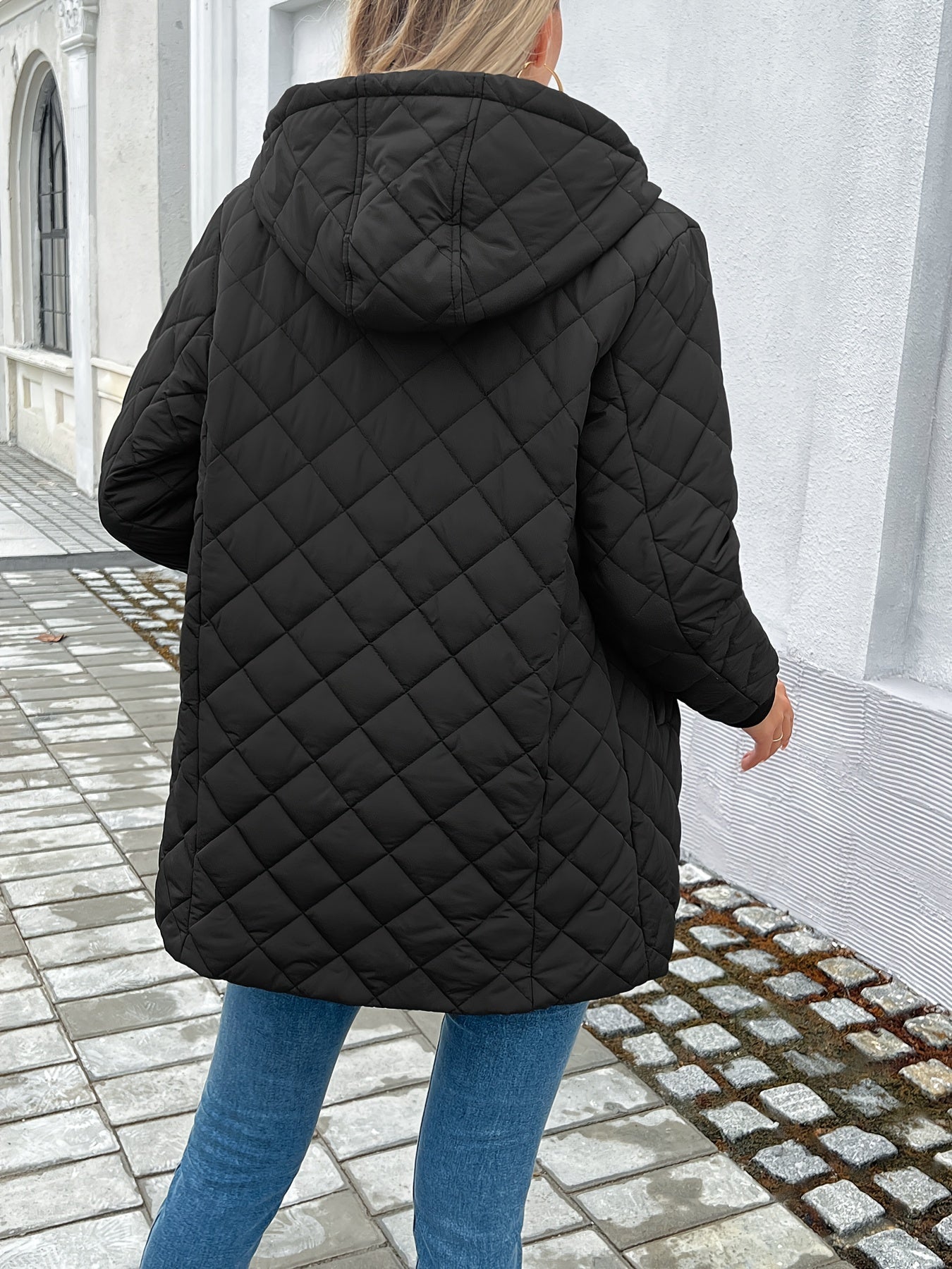 Stijlvolle gewatteerde puffy jas met imitatie bontvoering | Warme halflange winterjas voor herfst en winter afbeelding 3