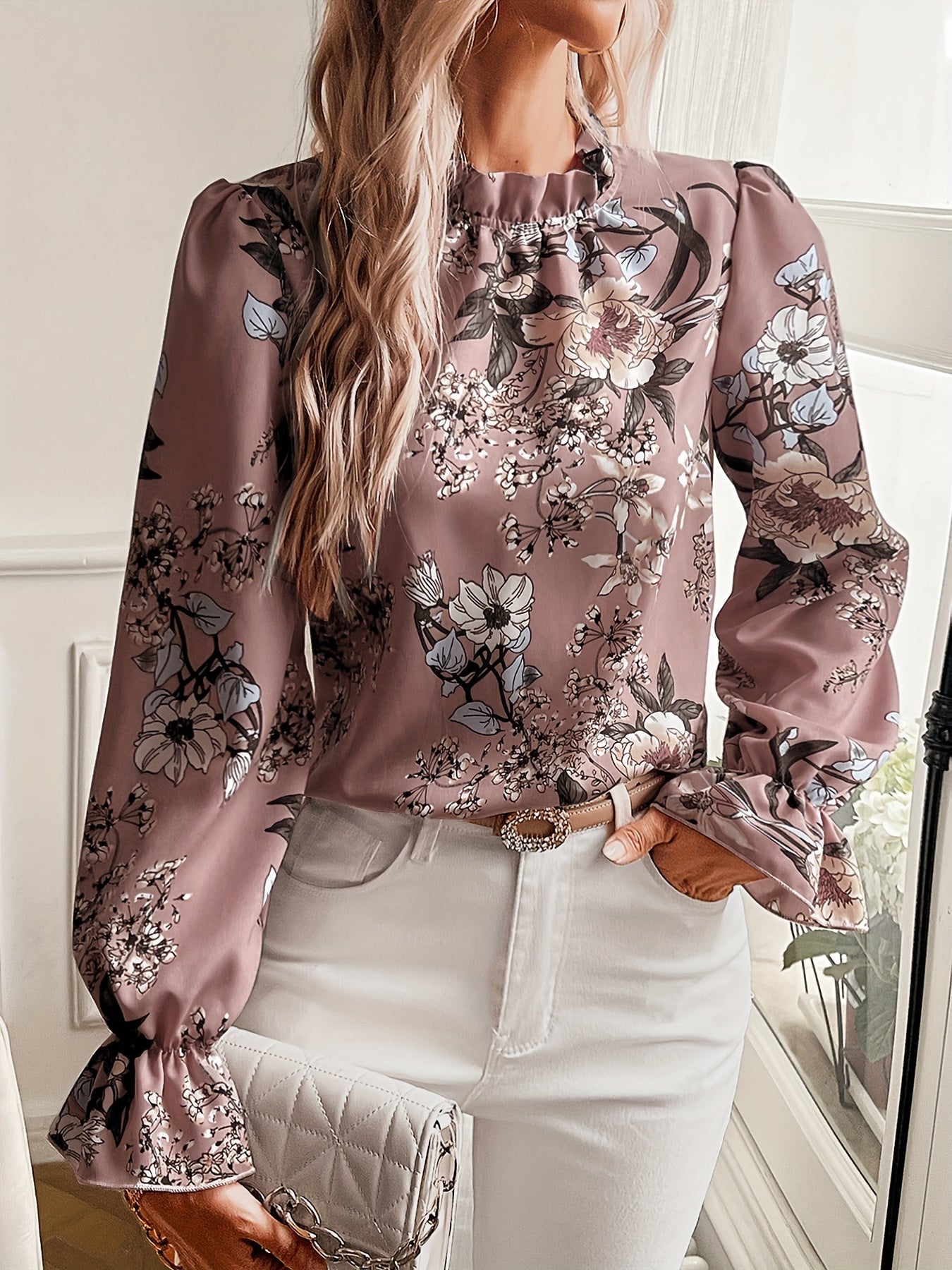 Bloemenprint blouse met ruches afbeelding 8