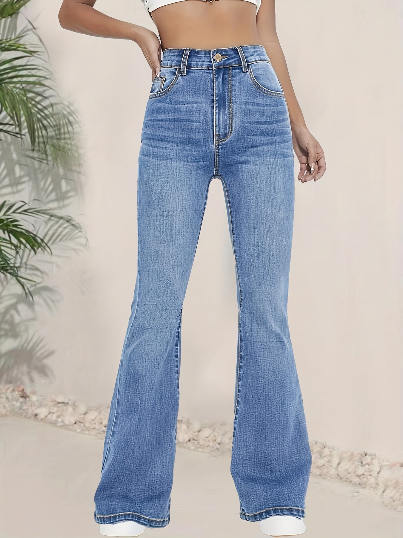 Modieuze hoge taille flared jeans van stretch denim | Stijlvol, comfortabel & veelzijdig afbeelding 2