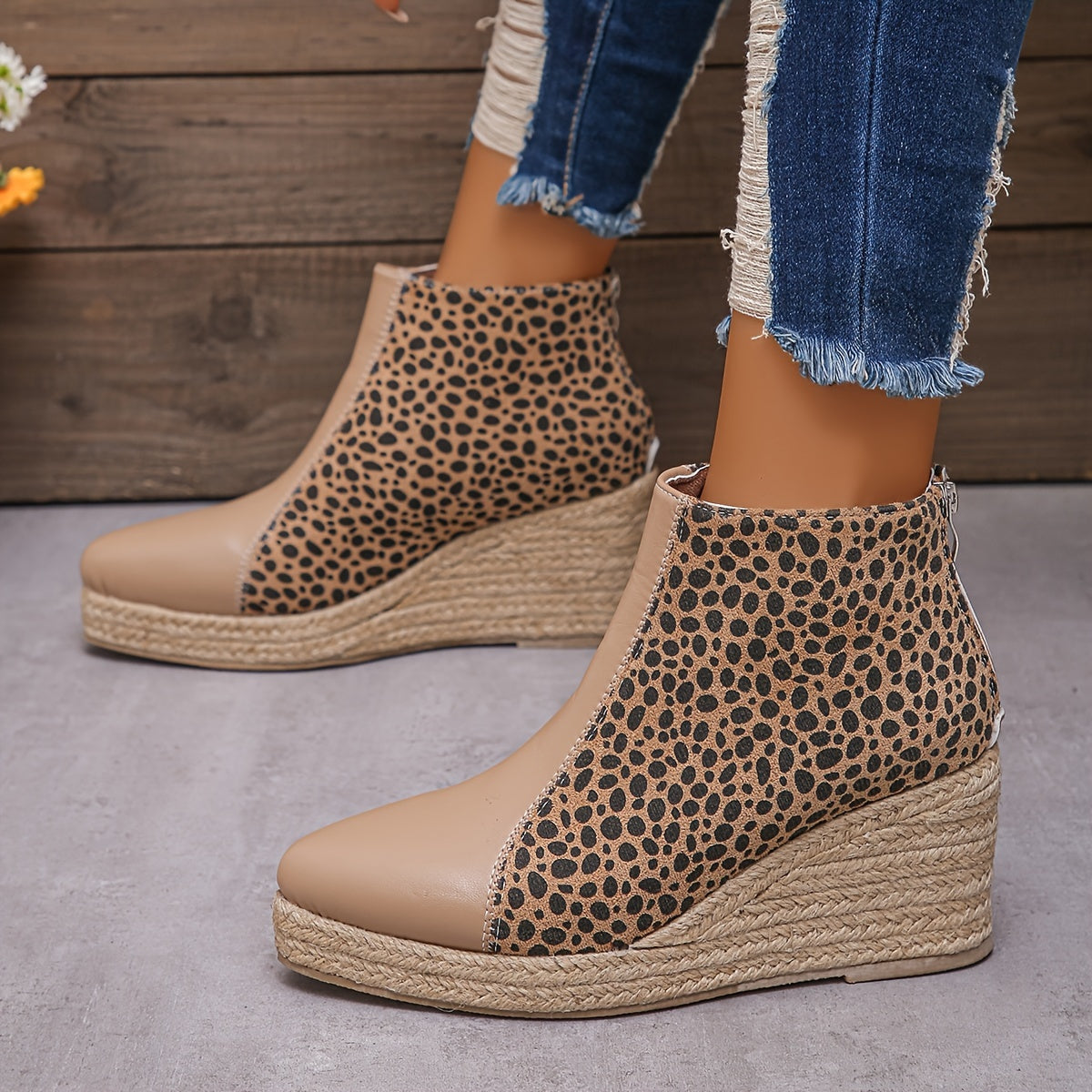 Trendy en comfortabele waterdichte luipaardprint enkellaarzen met blokhak afbeelding 5