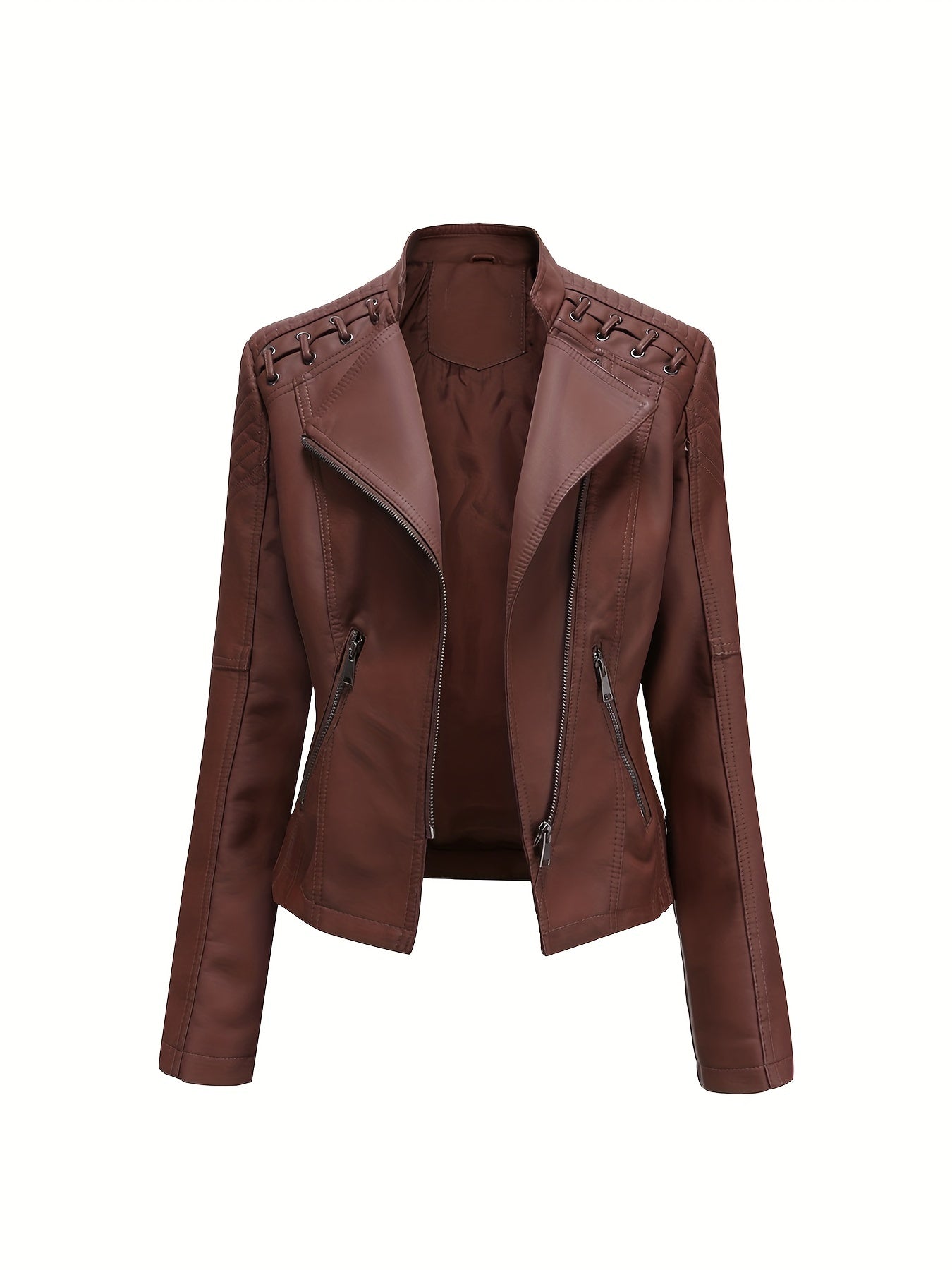 Stoer en stijlvol: Faux leren bikerjack met rits en lange mouw - Luxe katoenmix afbeelding 5
