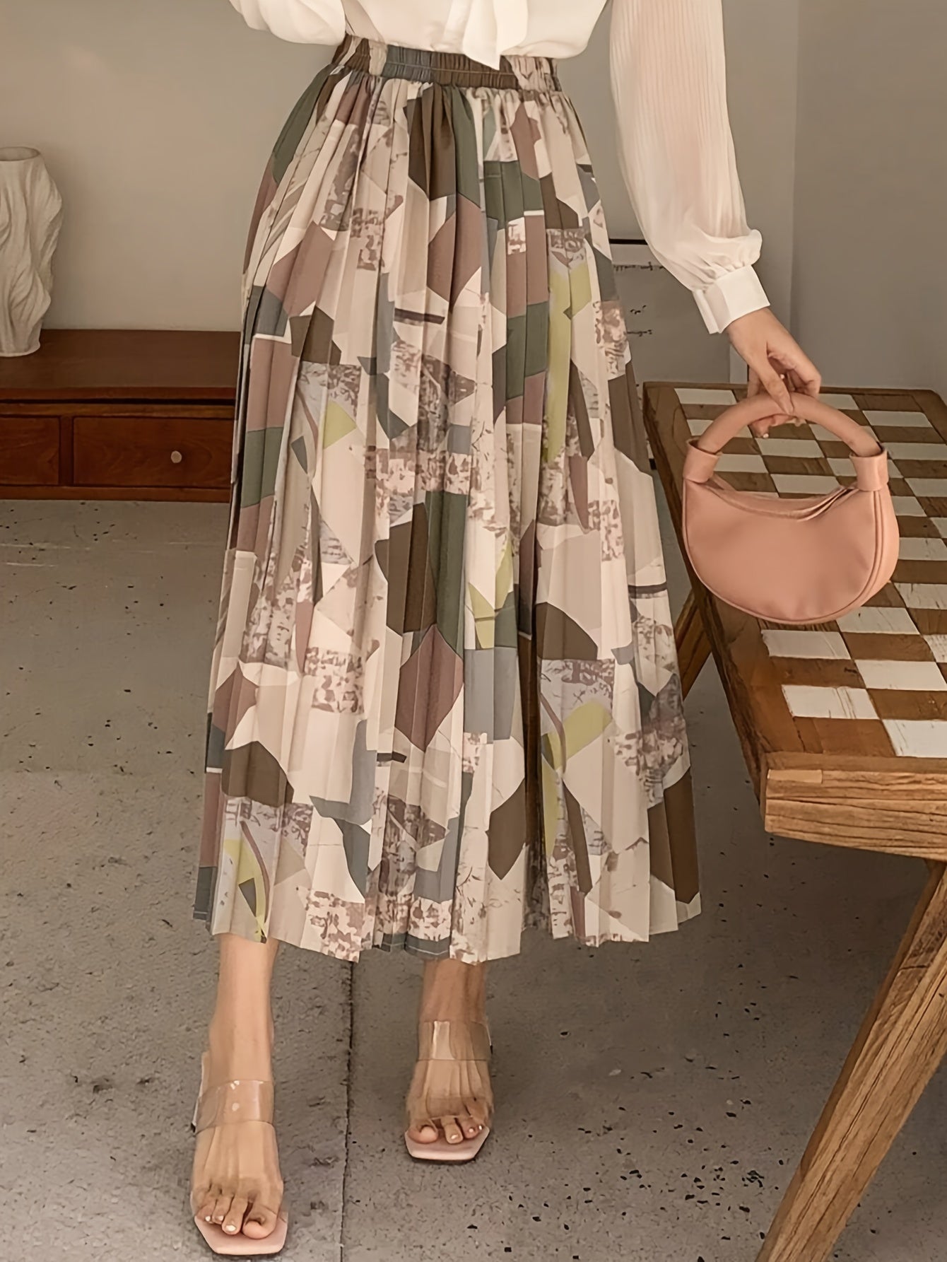 Elegante geplooide A-lijn rok | Verfijnde geometrische print | Comfortabele katoenmix | Koop nu! afbeelding 6