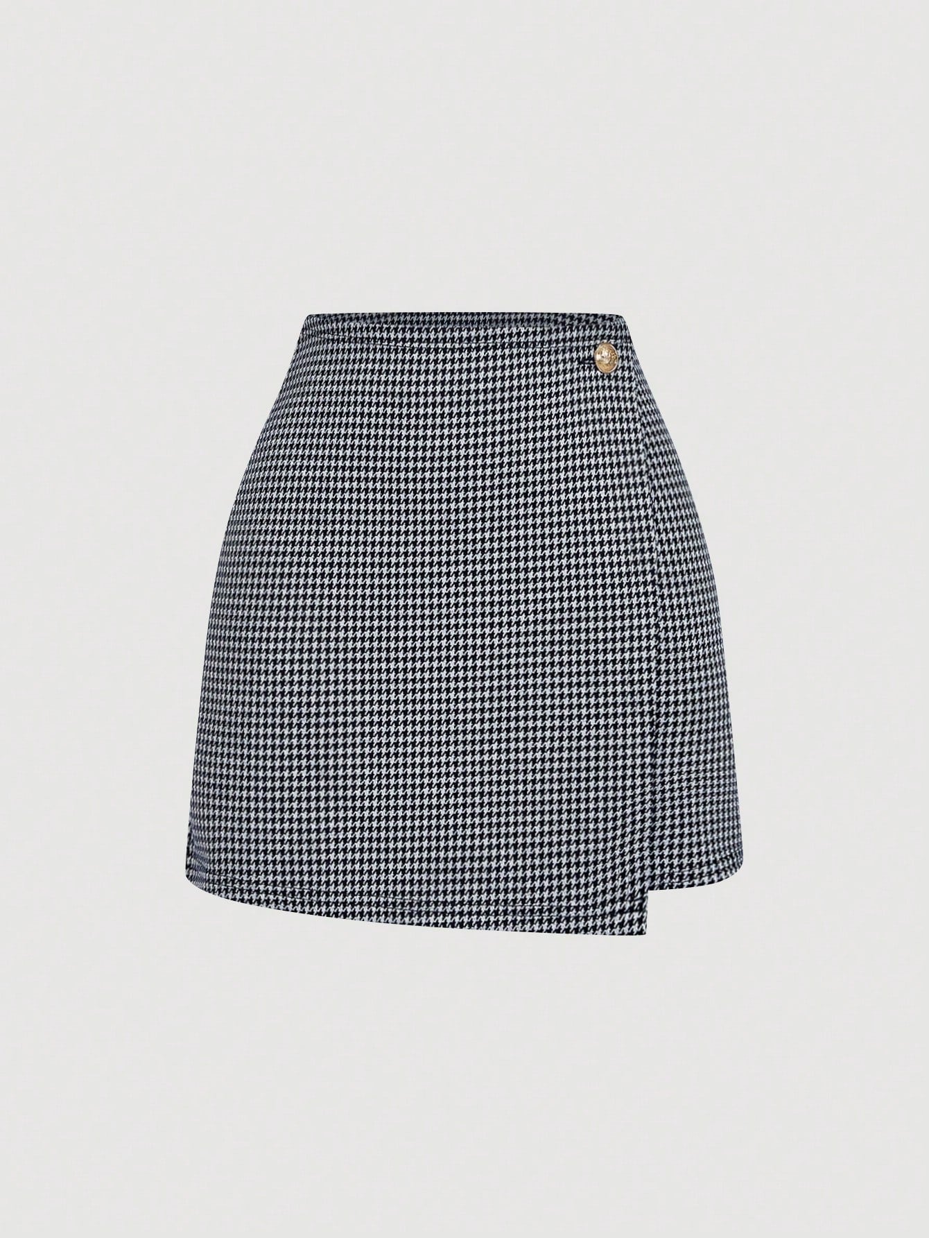 A-lijn minirok met pied-de-poule print en hoge taille voor feest dames-11