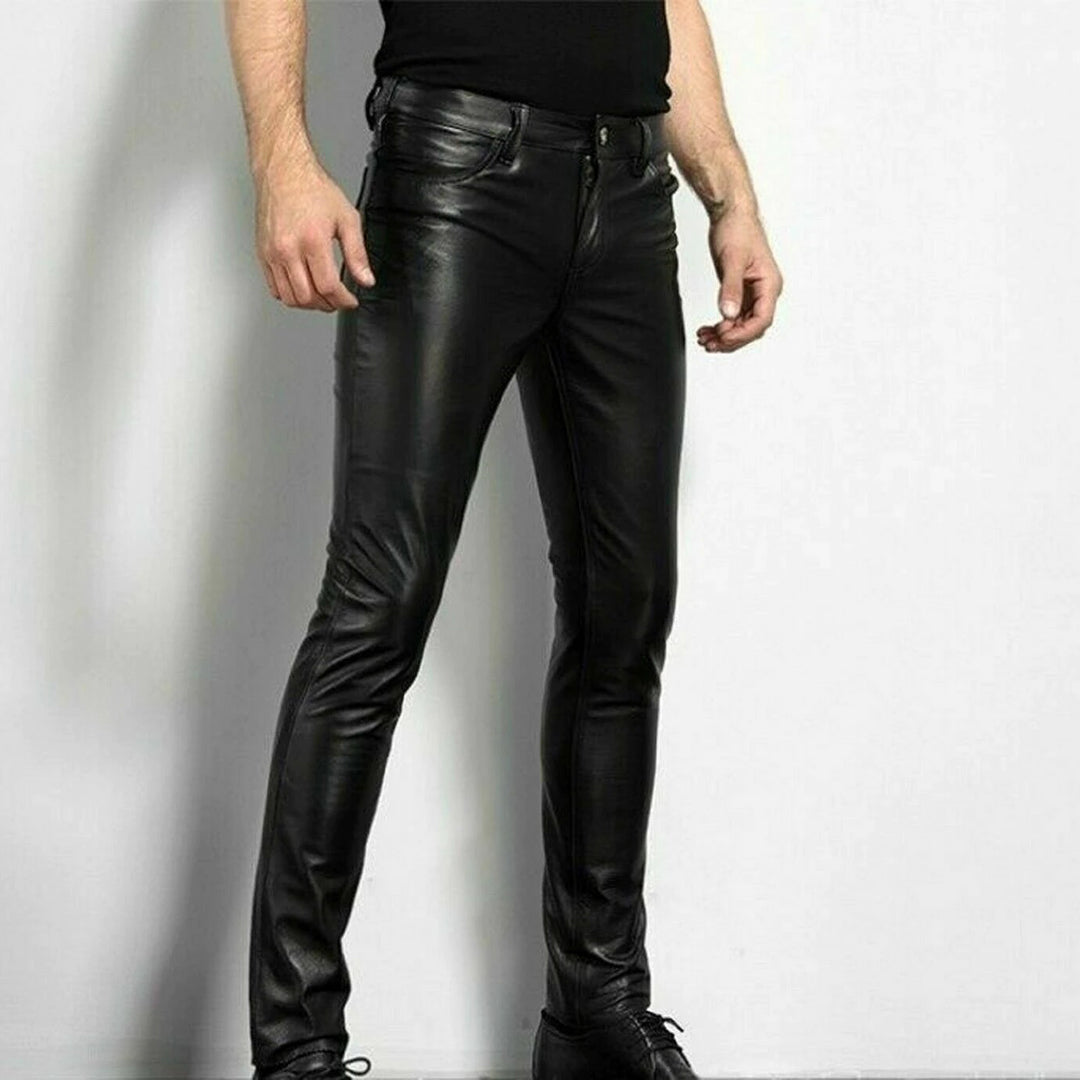 Liam | Zwarte imitatie leren herenbroek