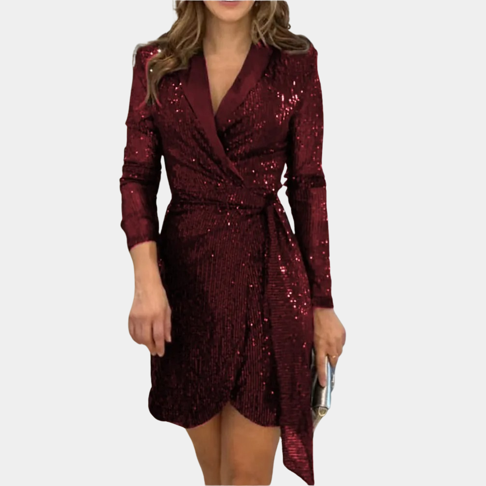 Zwarte elegante dames blazerjurk met ceintuur en glitter