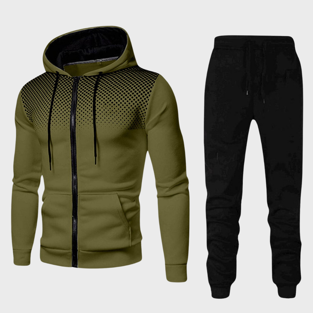 Zwart wit trainingspak voor heren met trainingsbroek en vest met capuchon