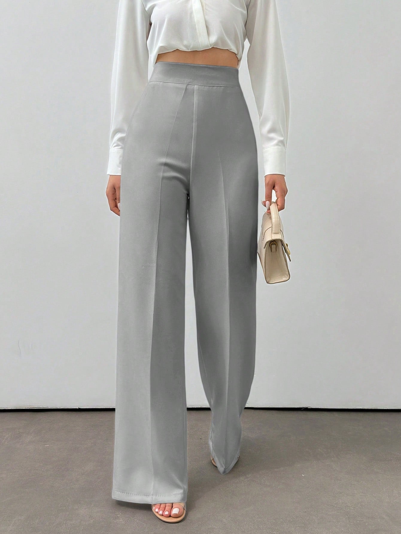 Hoog getailleerde broek met flare pijpen en elastische taille voor dagelijks gebruik, dames-21