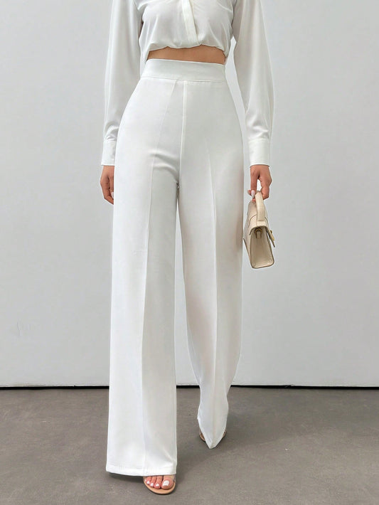 Hoog getailleerde broek met flare pijpen en elastische taille voor dagelijks gebruik, dames-8