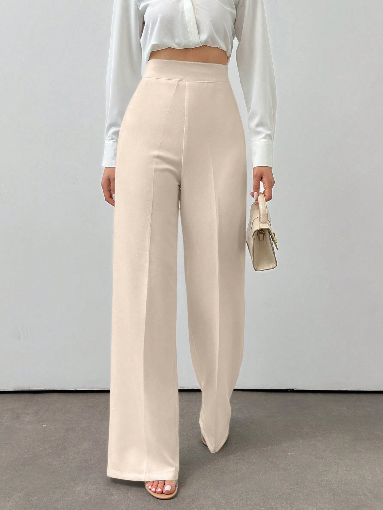 Hoog getailleerde broek met flare pijpen en elastische taille voor dagelijks gebruik, dames-9