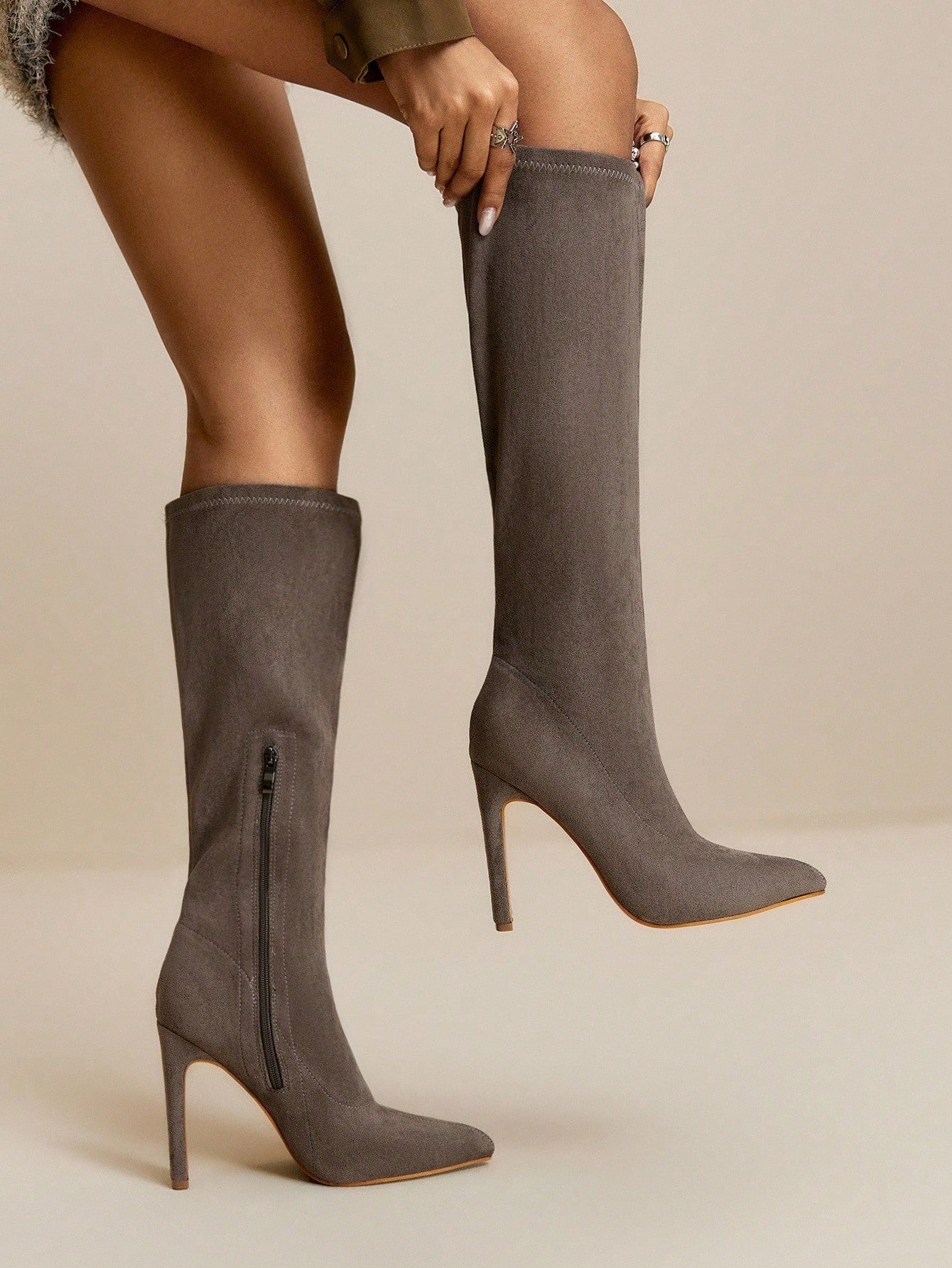 Overknee laarzen met dikke stilettohak en zijrits voor feestelijke gelegenheden dames-31