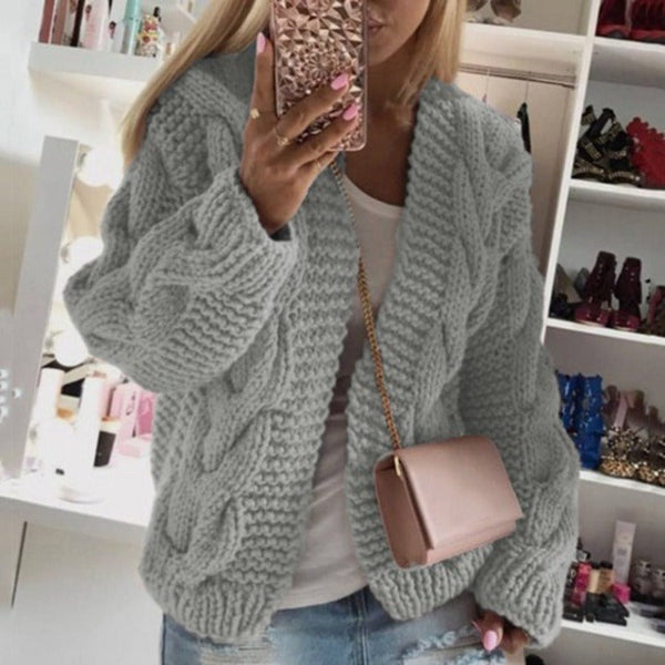 Oversized cardigan met grof kabelbreiwerk in luxe wolmix voor casual gelaagde looks, dames-1