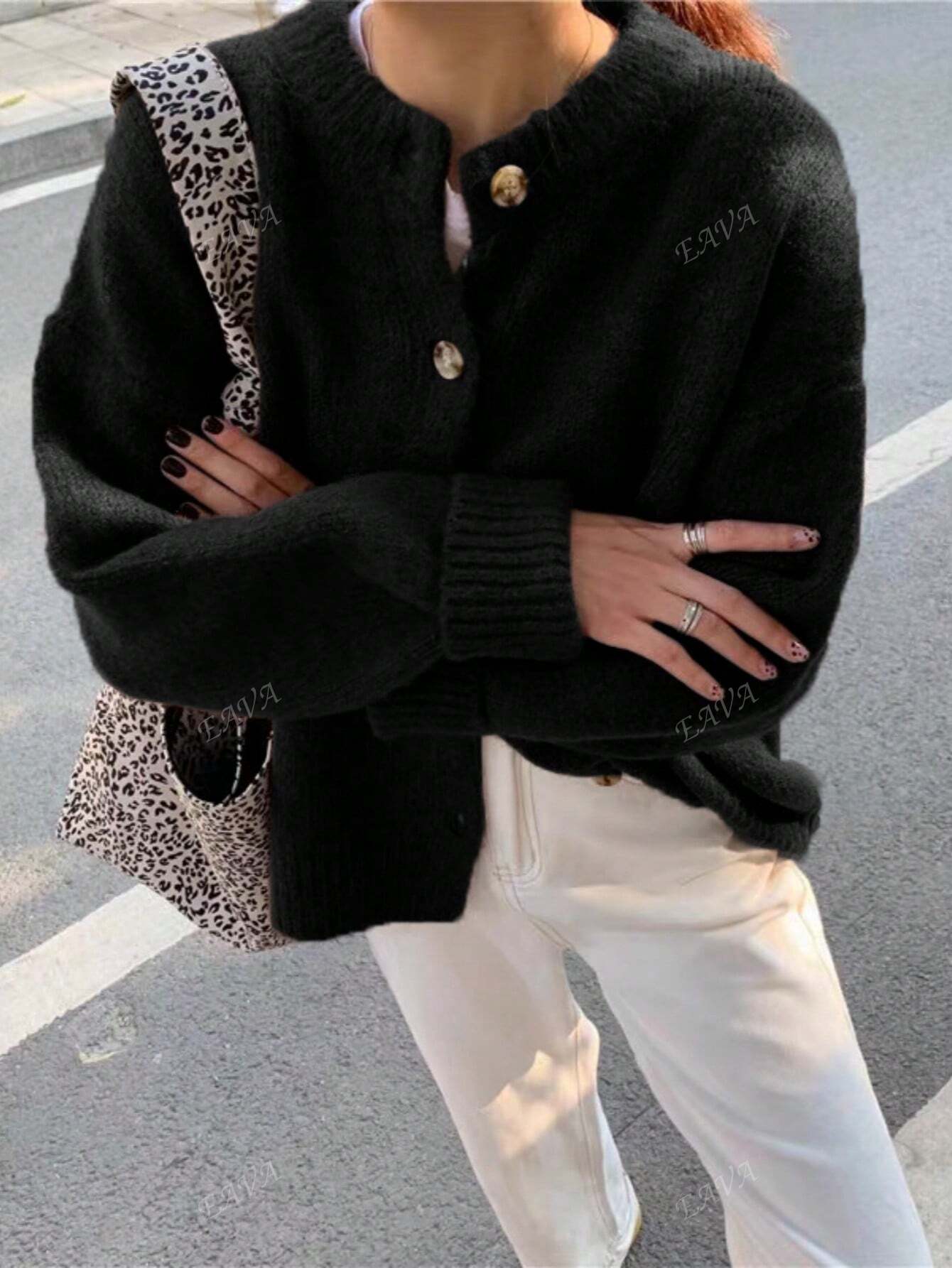 Oversized trui met ronde hals en knoopsluiting in casual stijl voor dames-16