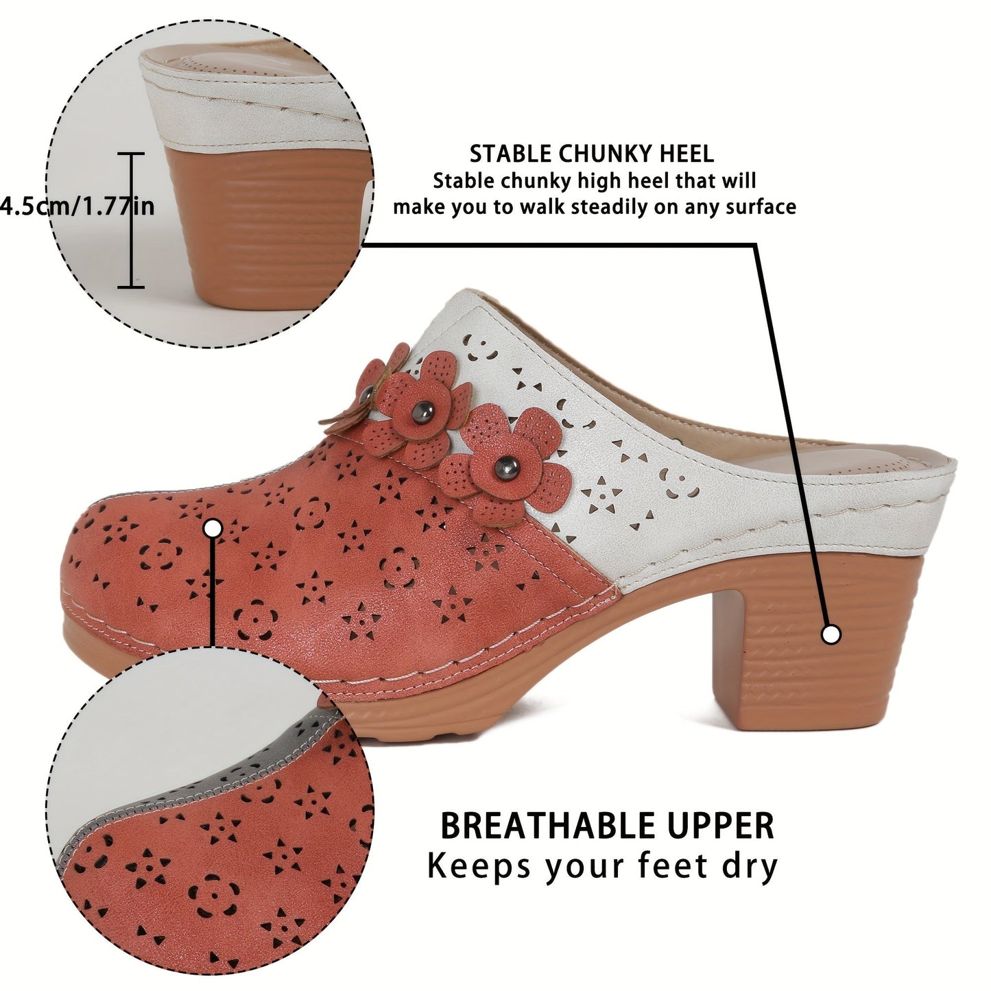 Stijlvolle ademende hoge hakken mules met bloemendecor | Perfecte combinatie van comfort & elegantie afbeelding 3