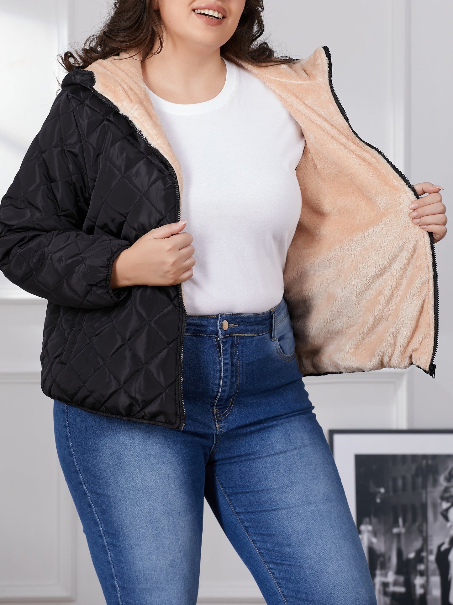 Stijlvolle plus size gewatteerde jas met capuchon - warm en elegant voor de winter afbeelding 3