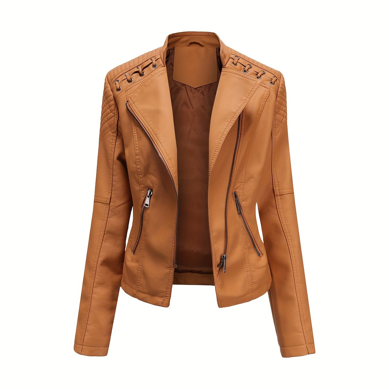 Stoer en stijlvol: Faux leren bikerjack met rits en lange mouw - Luxe katoenmix afbeelding 14