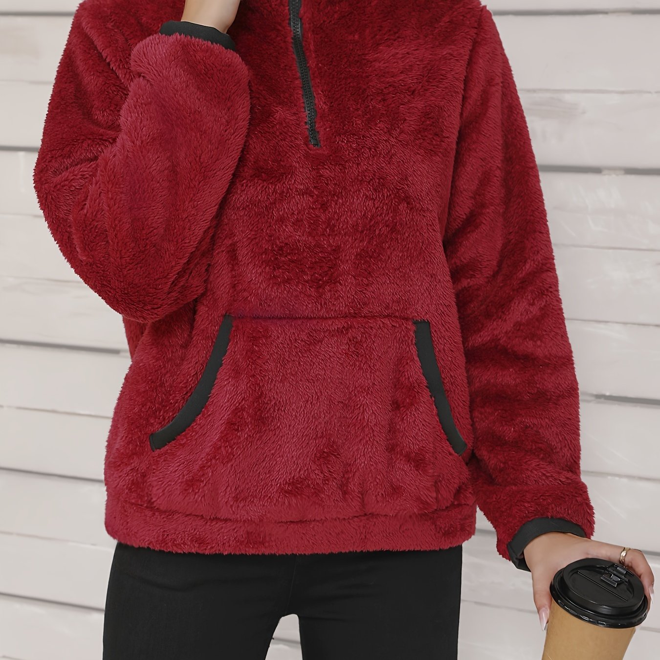 Comfortabele en stijlvolle casual fleece jas met half-zip en reverskraag voor herfst en winter afbeelding 10