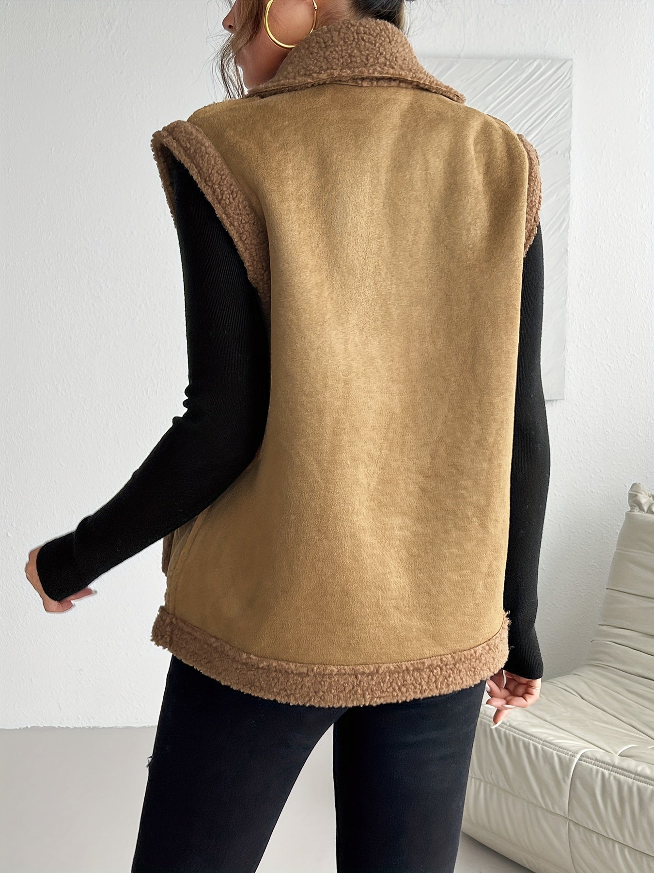 Pluche mouwloos gilet van luxe katoenmix voor herfst en winter afbeelding 3