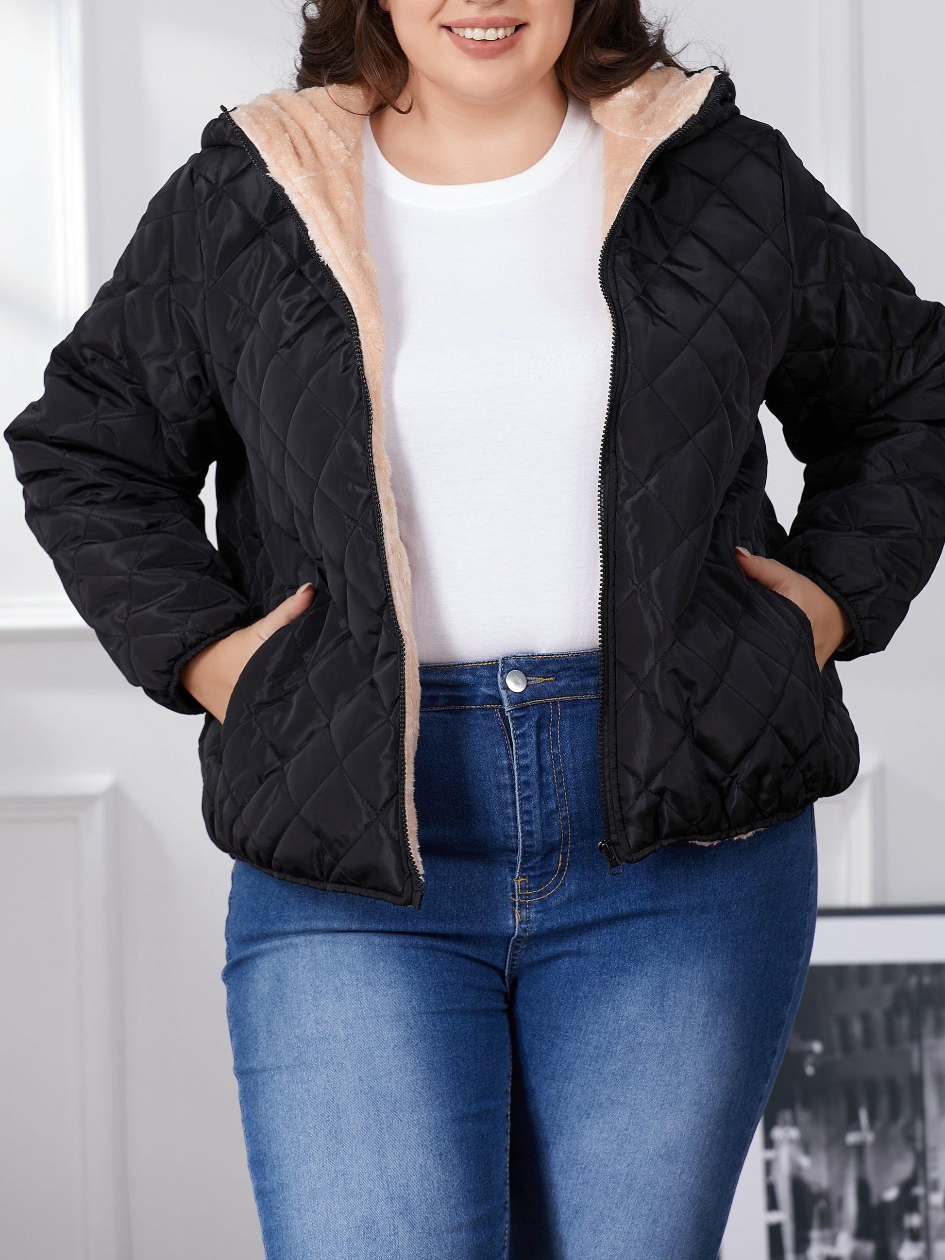 Stijlvolle plus size gewatteerde jas met capuchon - warm en elegant voor de winter afbeelding 2