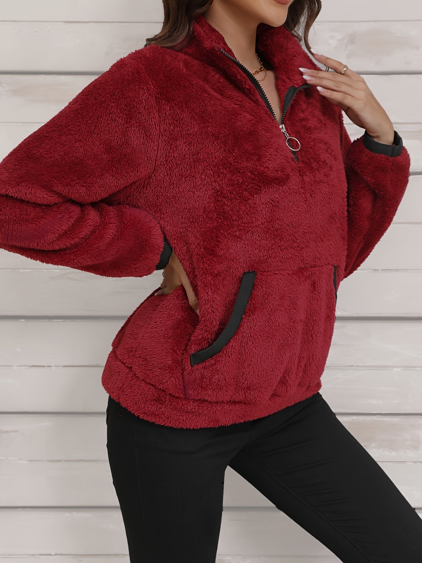 Comfortabele en stijlvolle casual fleece jas met half-zip en reverskraag voor herfst en winter afbeelding 8
