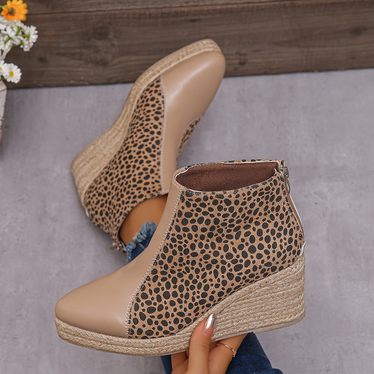 Trendy en comfortabele waterdichte luipaardprint enkellaarzen met blokhak afbeelding 7