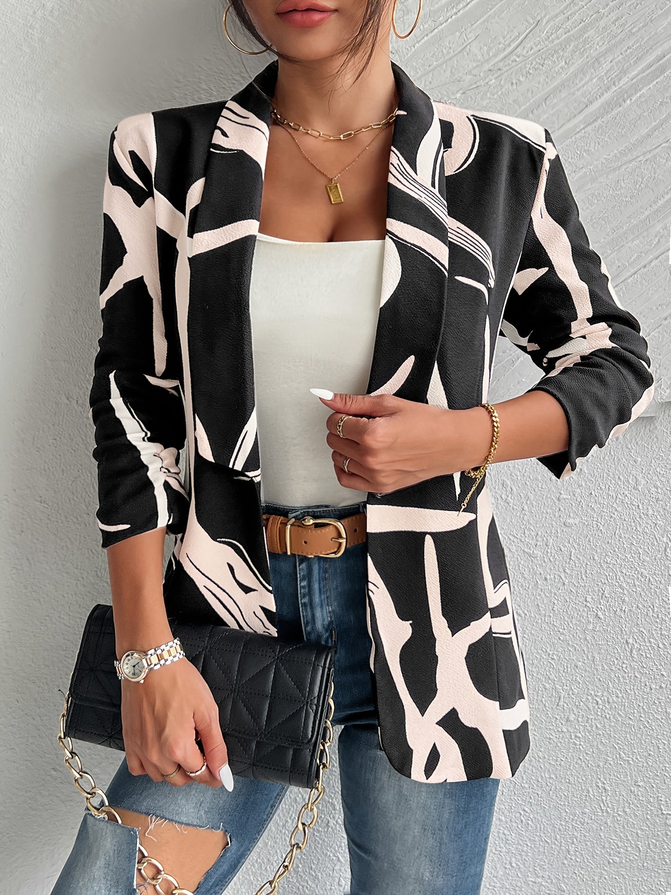 Elegante herenblazer met abstracte print en revers: modern en comfortabel! Ontdek de stijlvolle toevoeging aan je garderobe met perfecte pasvorm. Shop nu! afbeelding 6