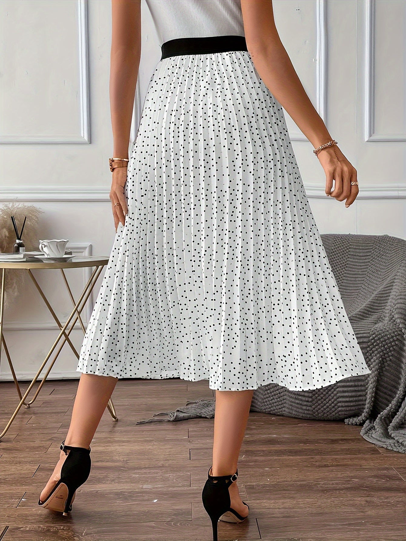 Modieuze geplooide midi-rok van luxe katoenmix | Stijlvol en speels design met polkadots | Perfect voor alle seizoenen afbeelding 3