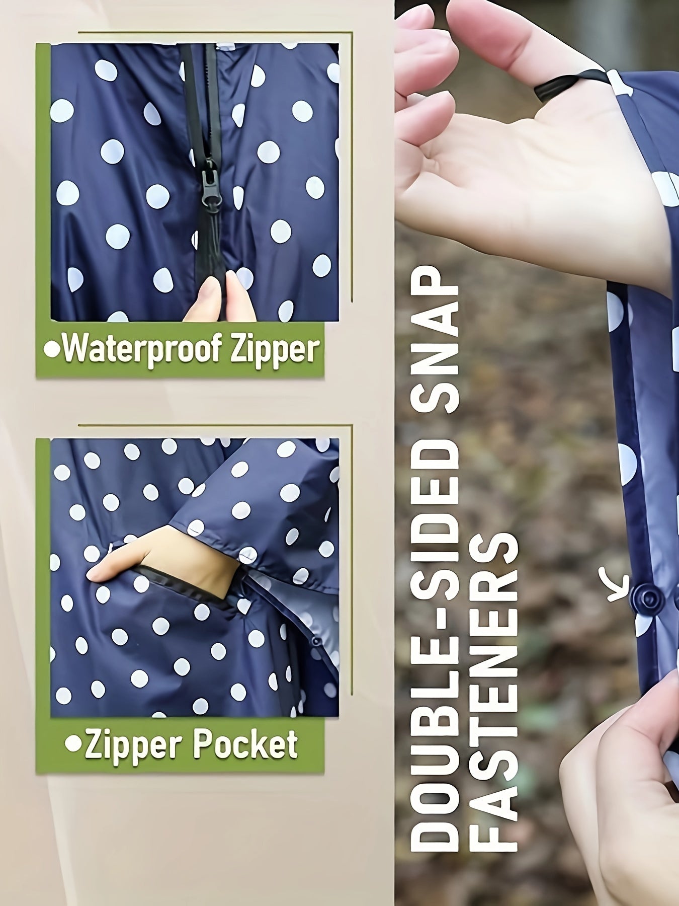 Stijlvolle Regenponcho-Jack: Klassieke Stippenprint van Katoenmix | Lente & Zomer Beschermd Tegen Regen | Lichtgewicht & Ademend met Ritssluiting afbeelding 8