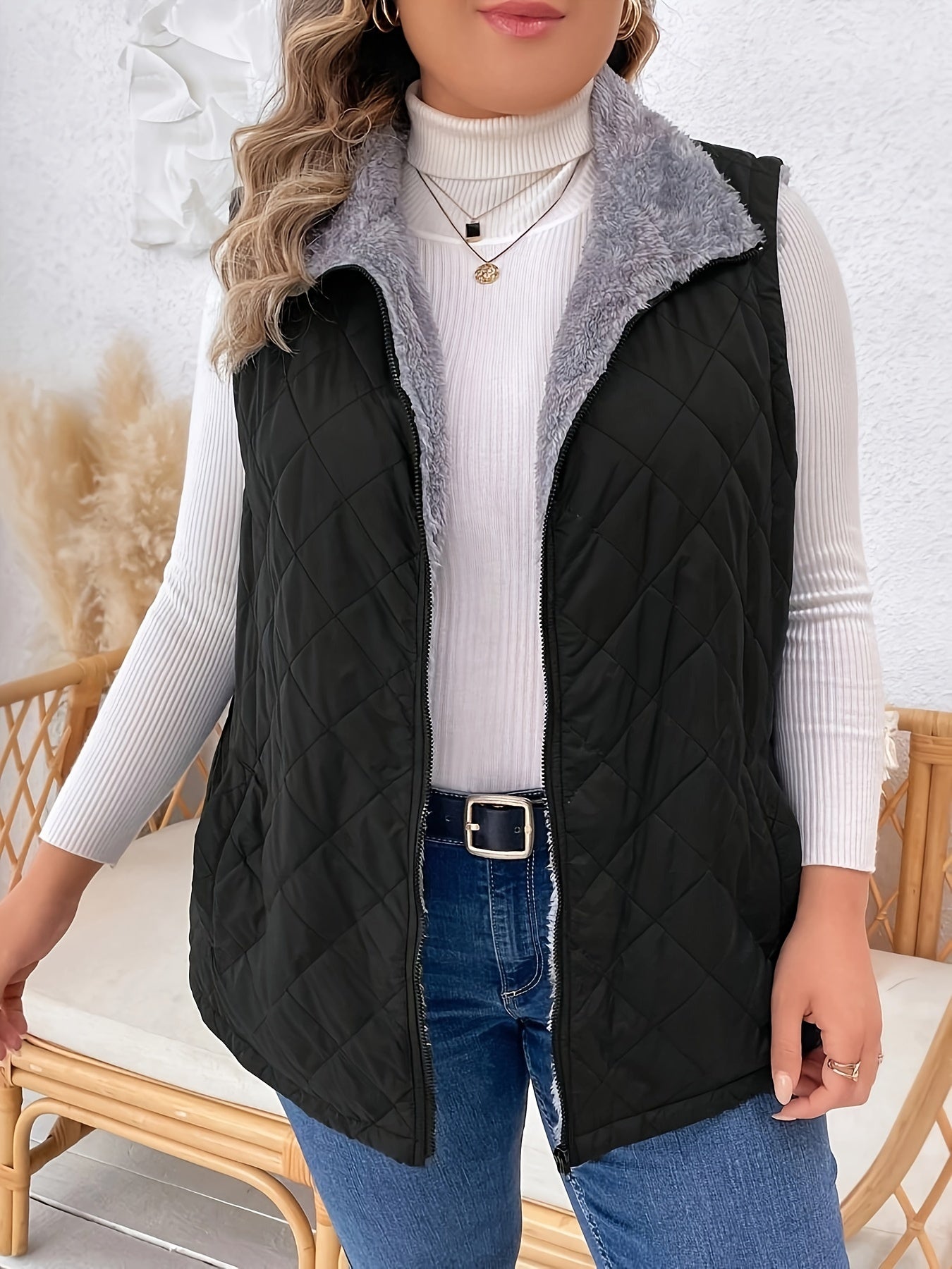 Stijlvol en comfortabel pluche gevoerd ritsvest voor de plus size vrouw - Perfect voor de herfst en winter afbeelding 2