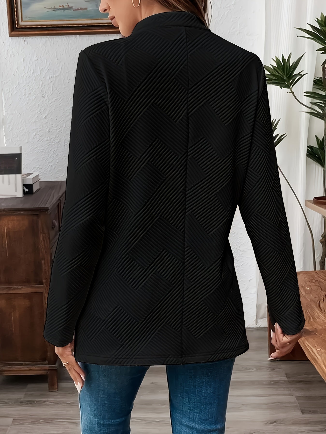 Trendy open front blazer van katoenmix: perfect voor lente & herfst! afbeelding 5