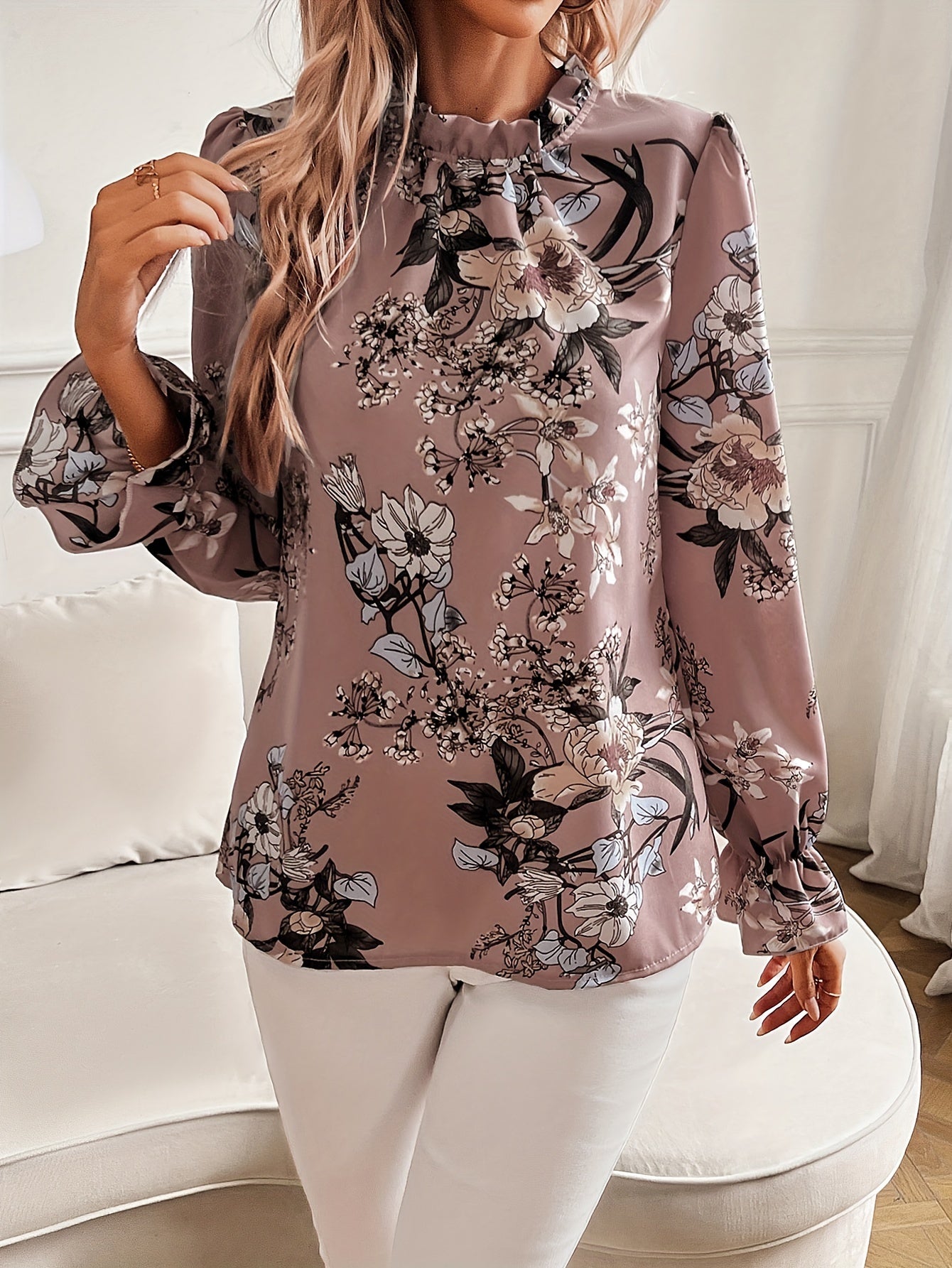 Bloemenprint blouse met ruches afbeelding 7