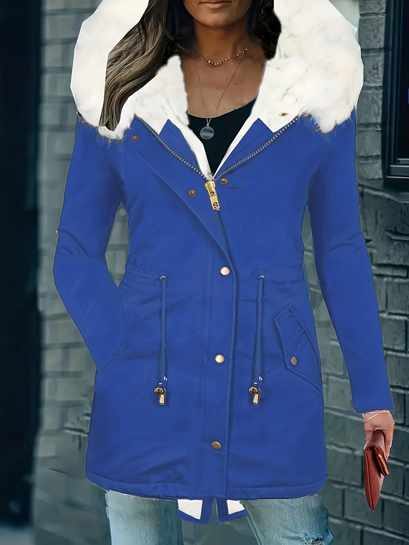 Stijlvolle en warme damesjas met capuchon en imitatiebont: perfect voor herfst en winter! Gemaakt van luxe katoenmix voor ultiem comfort. Shop nu! afbeelding 7