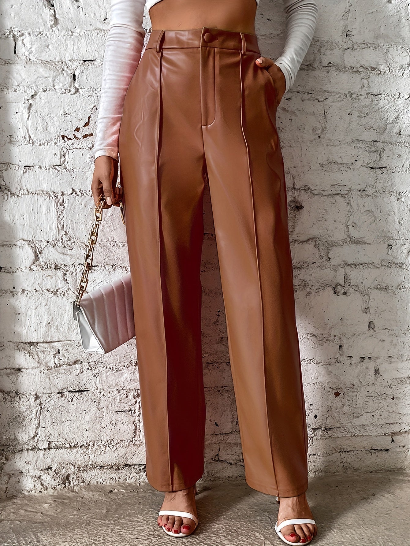 Stijlvolle hoge taille broek van katoenmix met luxe details | Perfect voor herfst en winter | Shop nu! afbeelding 4