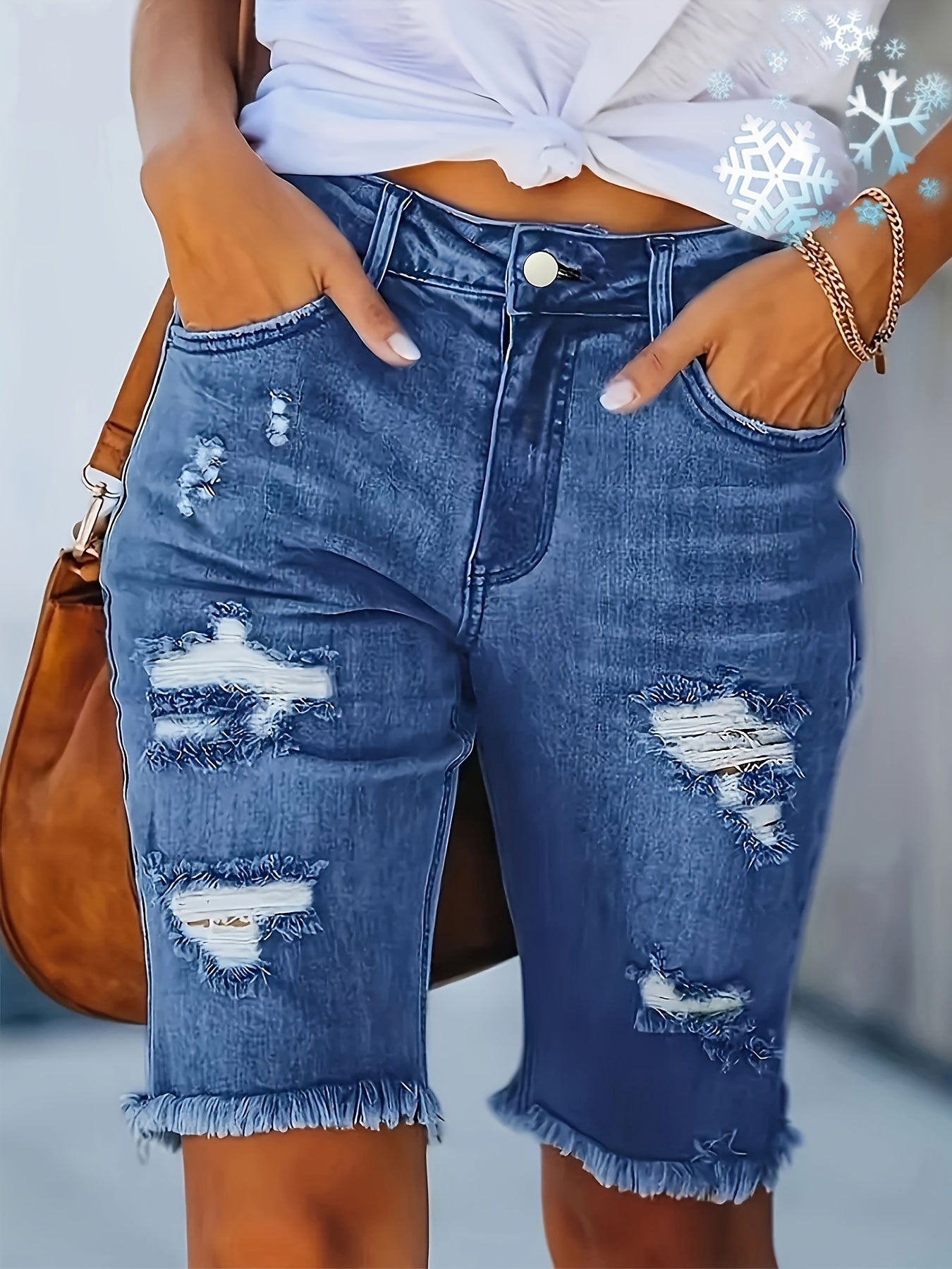 Hoge taille gescheurde spijkerbroek shorts - perfect voor de lente en zomer! afbeelding 3