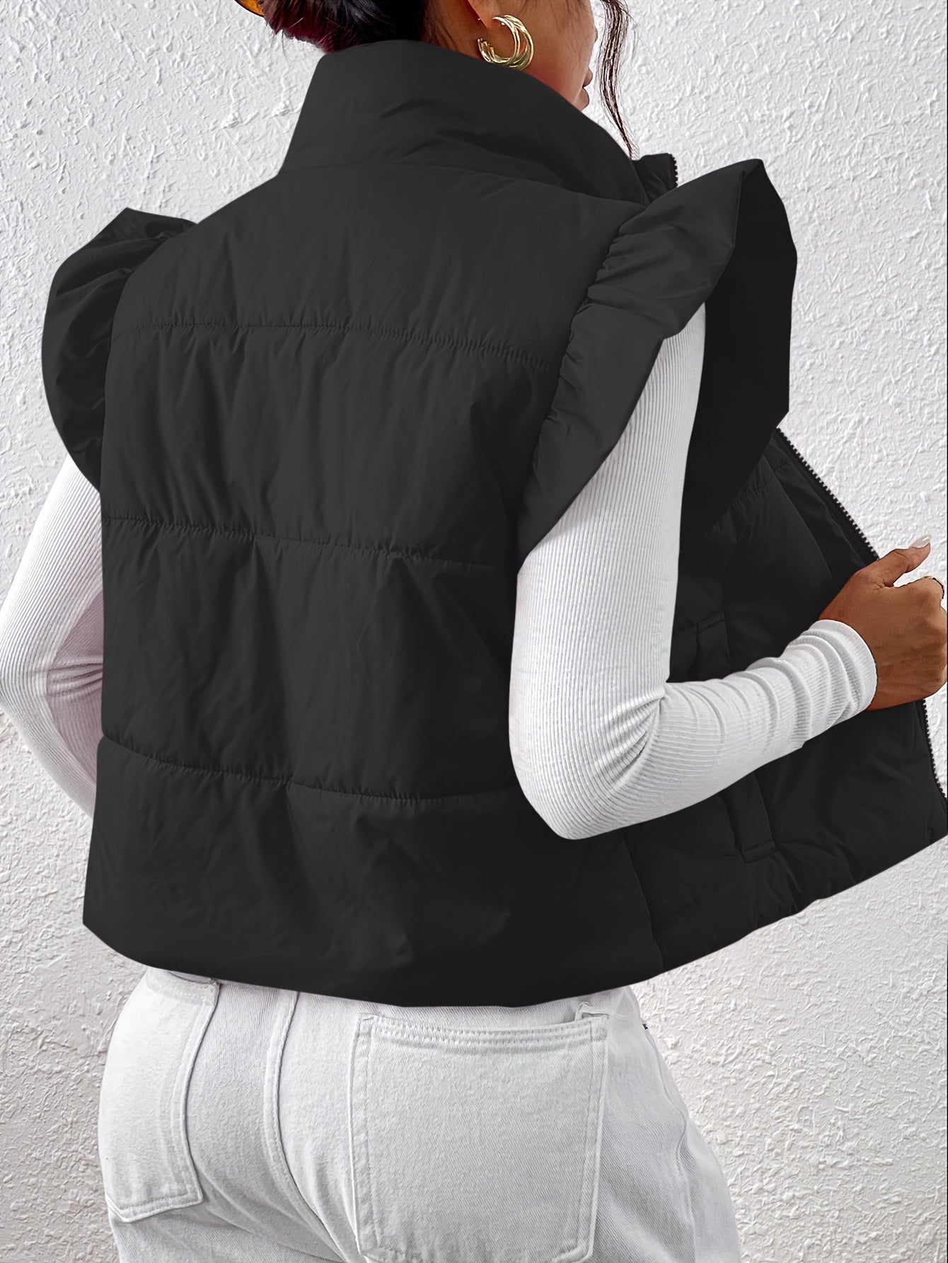 Stijlvol gewatteerd vest met ruches mouwen | Comfortabele en warme herfst- en wintermode | Hoogwaardig en tijdloos design in katoenmix afbeelding 6