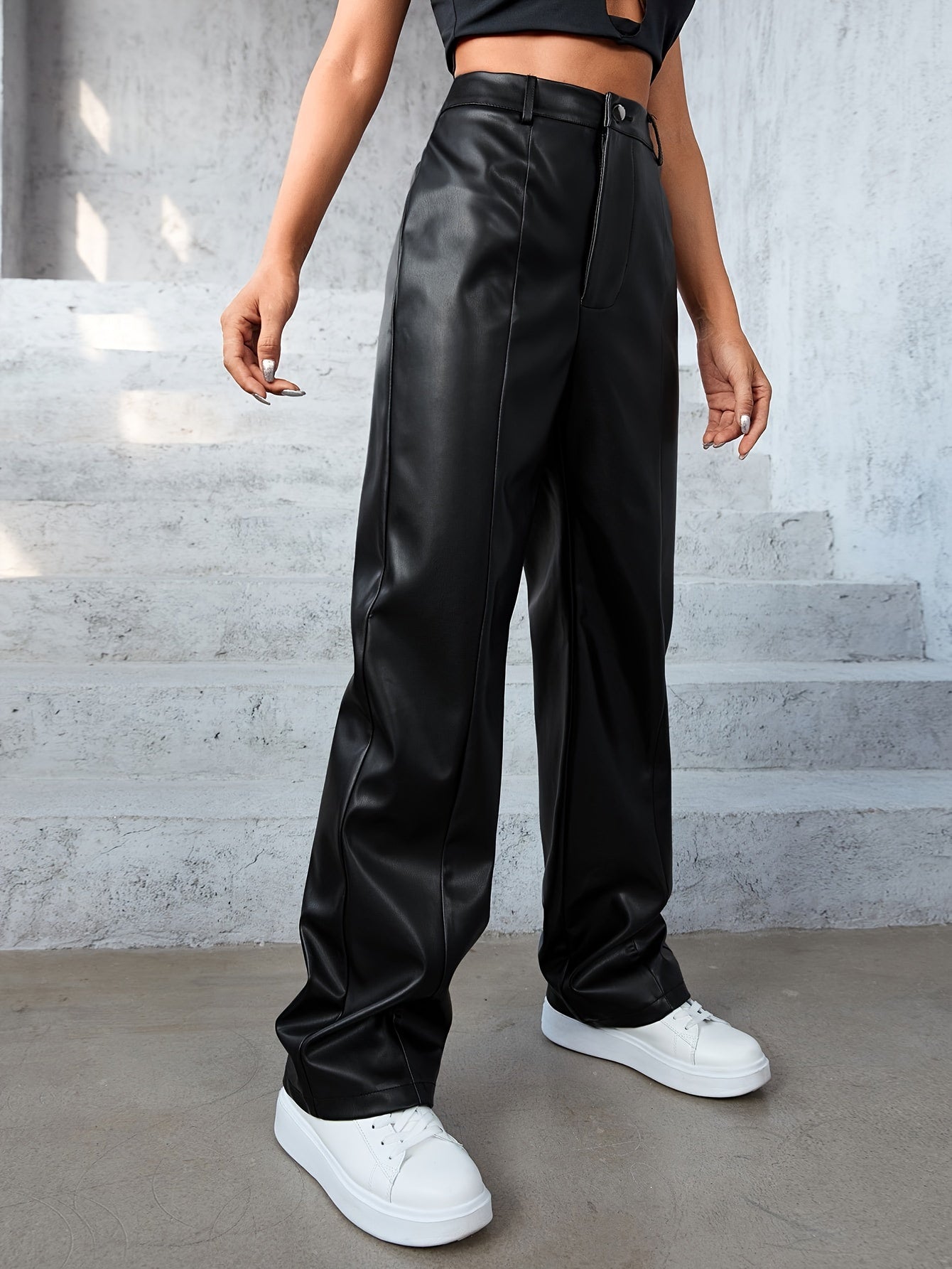 Luxe hoge taille leren broek ✓ Stylish & Duurzaam ✓ Perfect voor Herfst & Winter ✓ Koop Nu! afbeelding 4