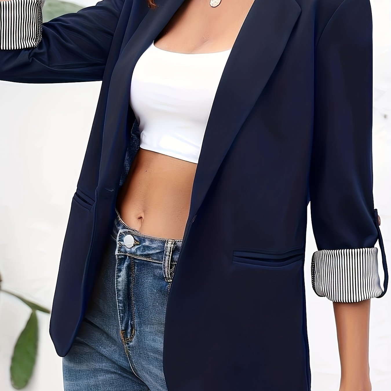 Effen open front blazer van hoogwaardige katoenmix | Stijlvolle en veelzijdige toevoeging aan je garderobe afbeelding 11