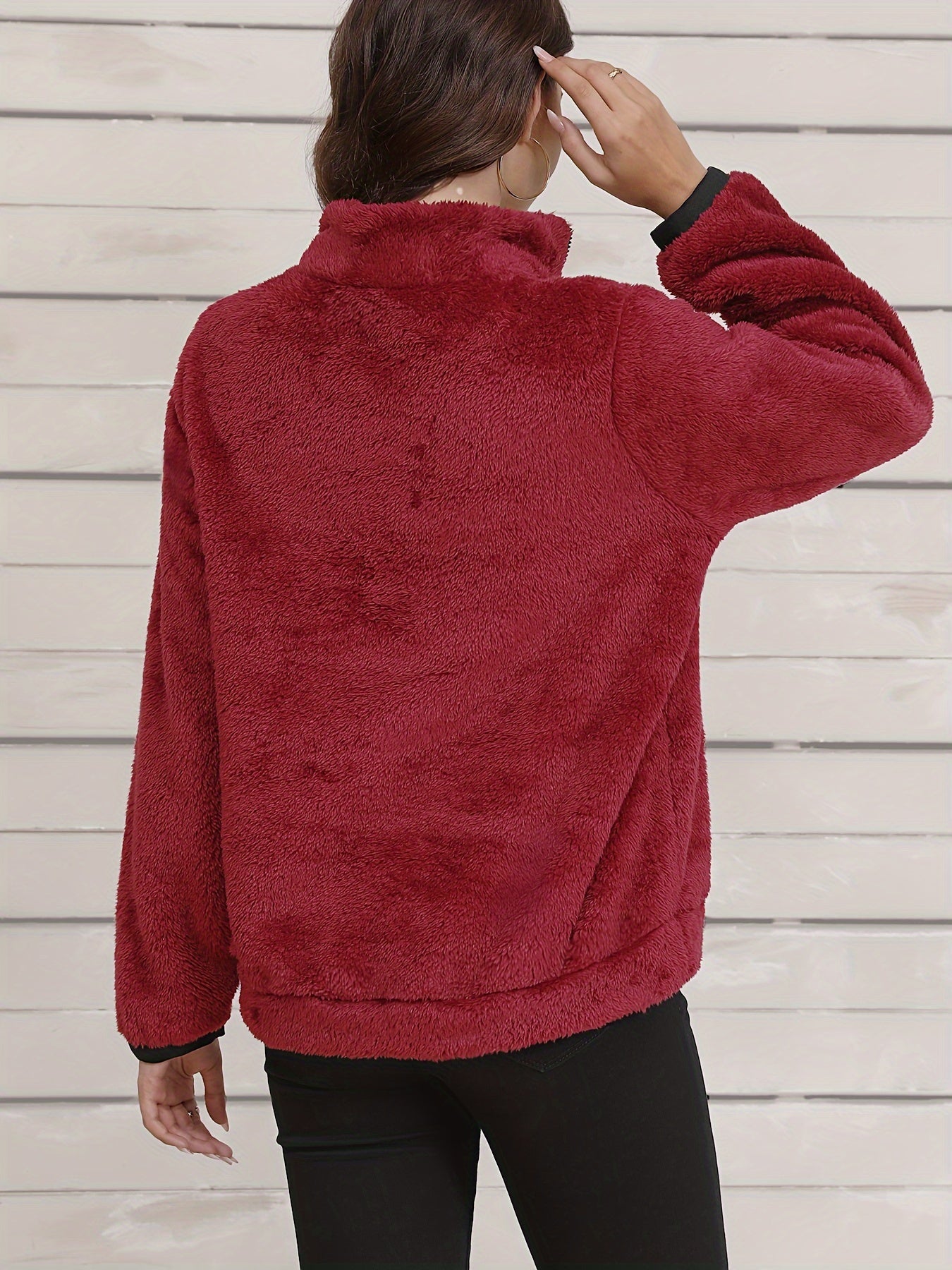 Comfortabele en stijlvolle casual fleece jas met half-zip en reverskraag voor herfst en winter afbeelding 3