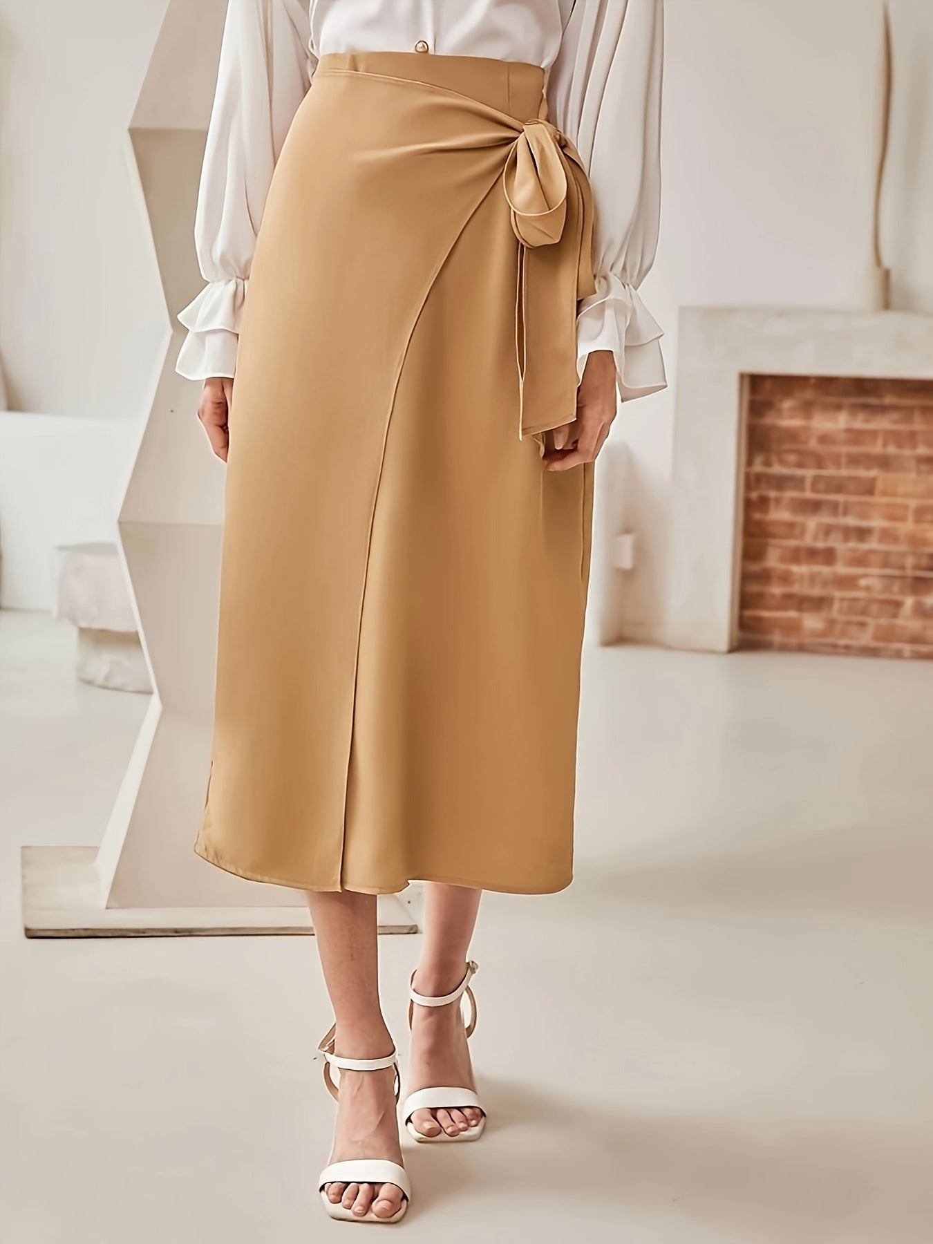 Effen wikkelrok met strik en hoge taille - Stijlvol en veelzijdig voor iedere gelegenheid afbeelding 2