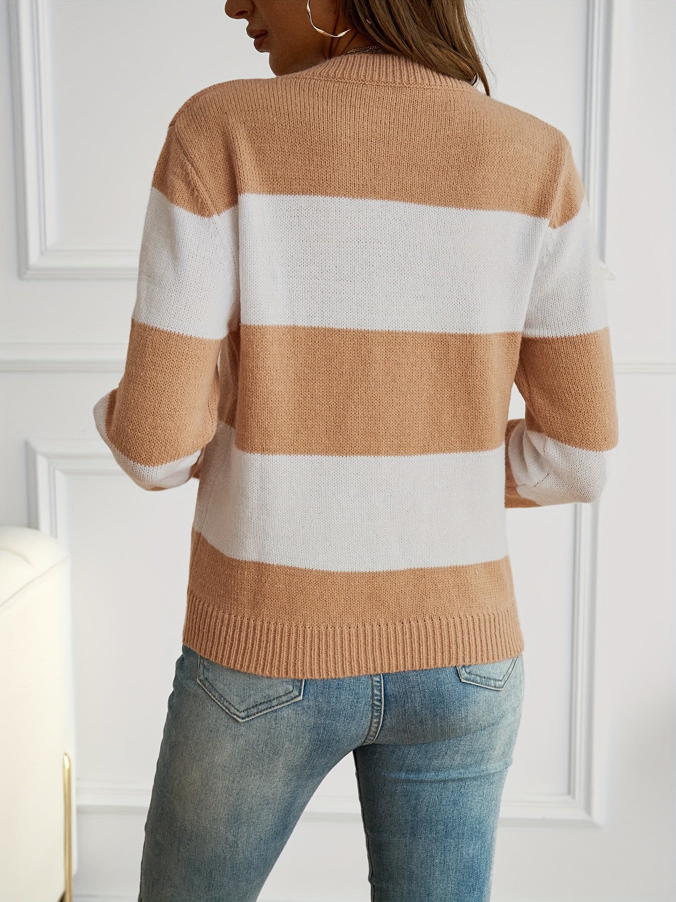 Stijlvolle gestreepte trui van katoenmix | Herfst- en winteressential afbeelding 3