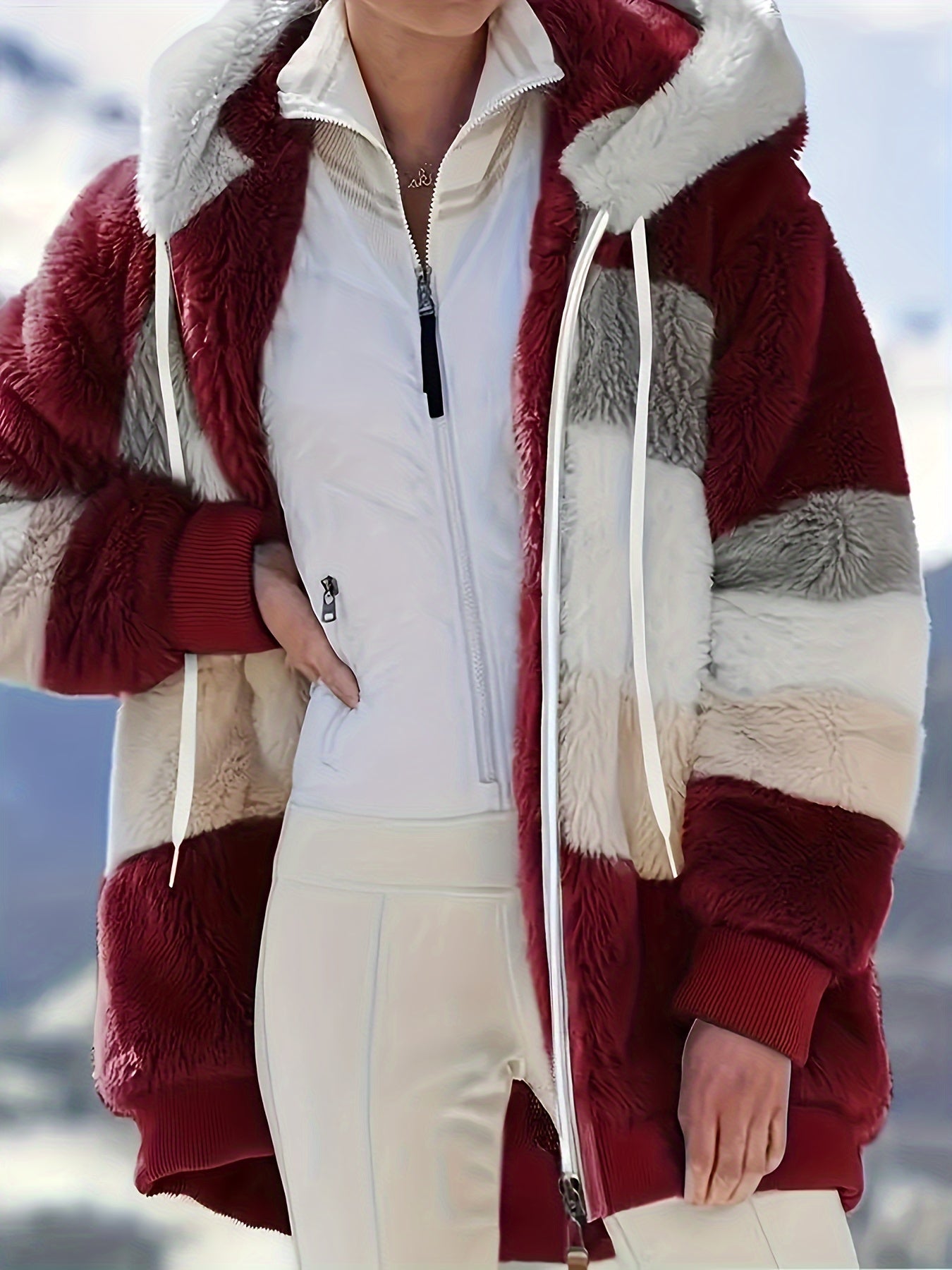 Warme fuzzy winterjas met capuchon afbeelding 2