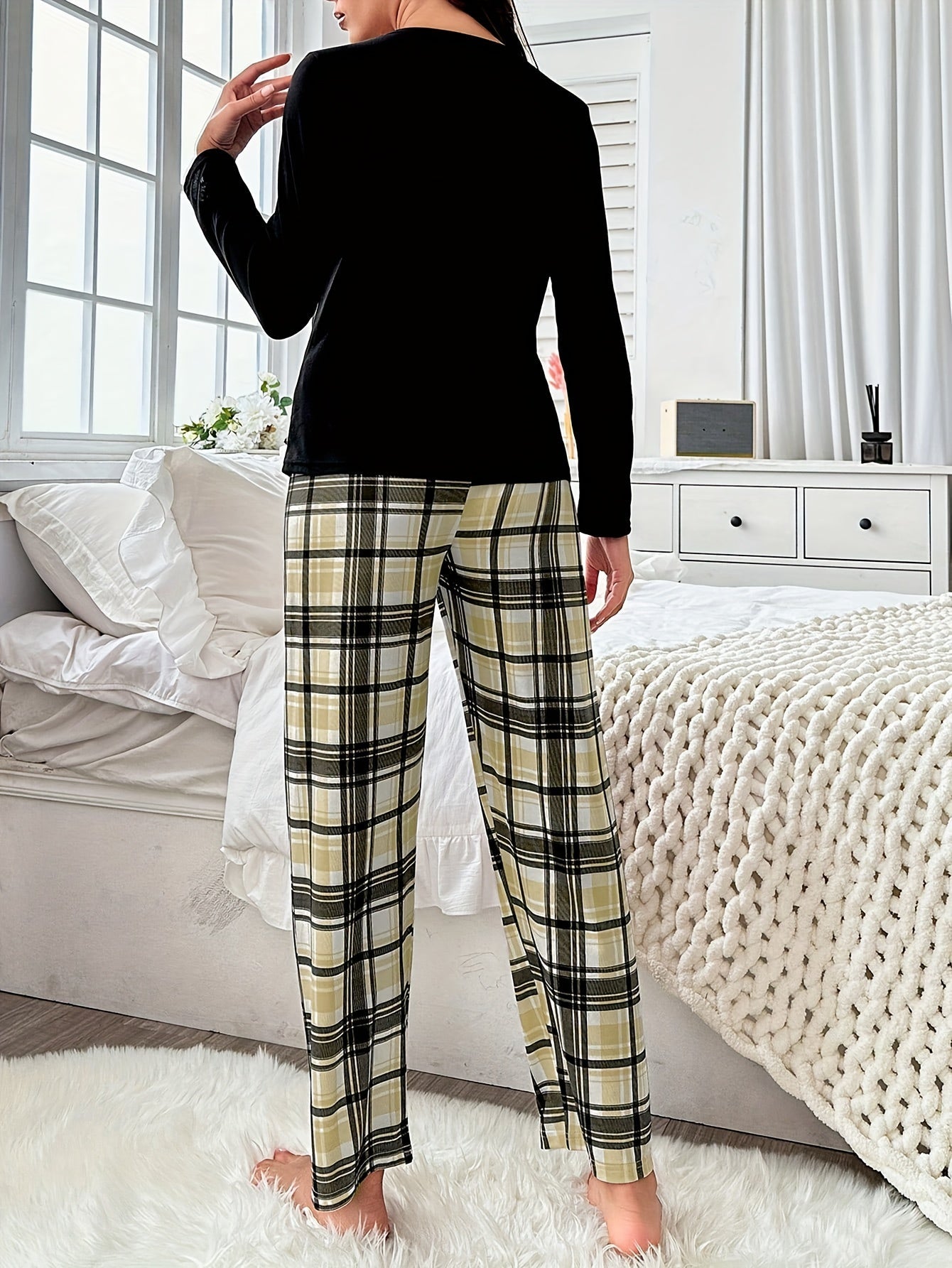 Stijlvolle geruite pyjama set - Katoenen nachtkleding voor comfort en elegantie afbeelding 7