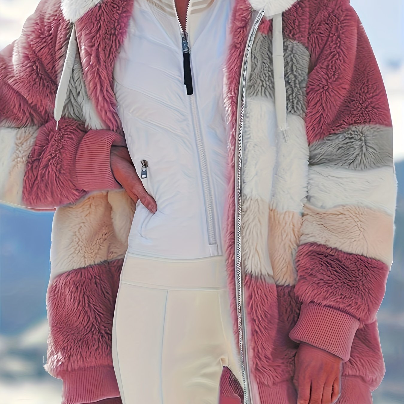 Warme fuzzy winterjas met capuchon afbeelding 12