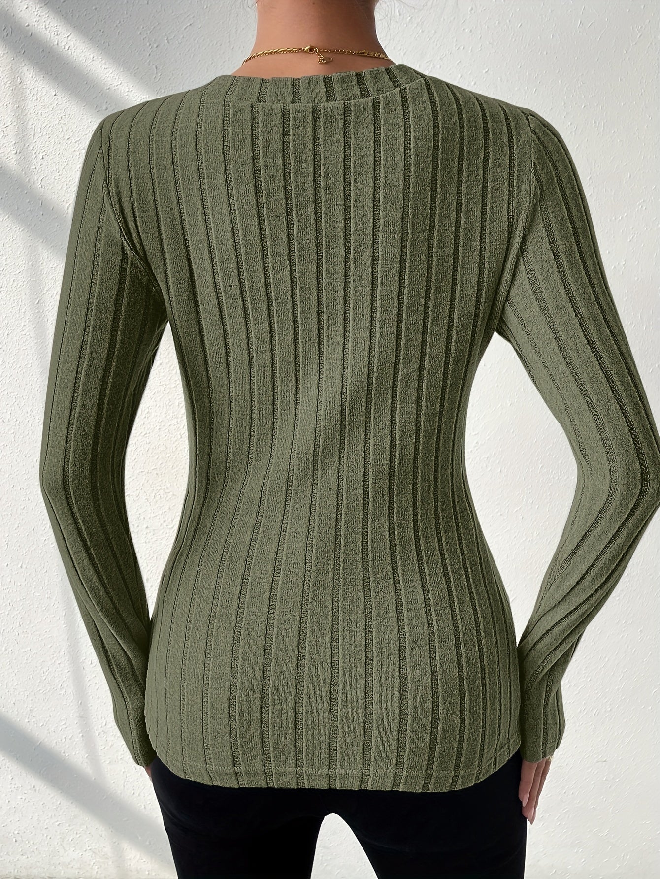 Effen V-hals T-shirt met lange mouwen afbeelding 7