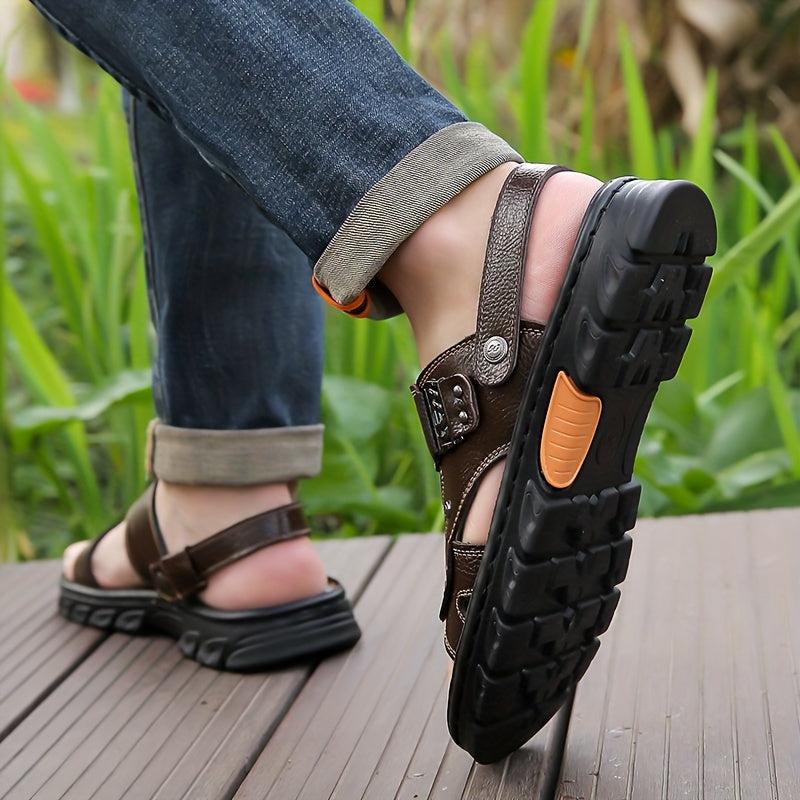 Vintage open teen heren sandalen van echt leer