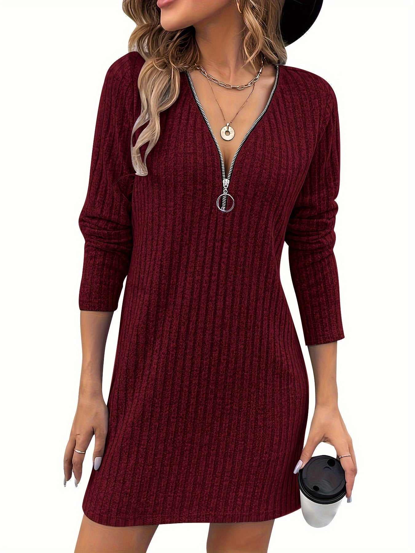 Stijlvolle breiwerk jurk met V-hals - perfect voor herfst en winter! afbeelding 9