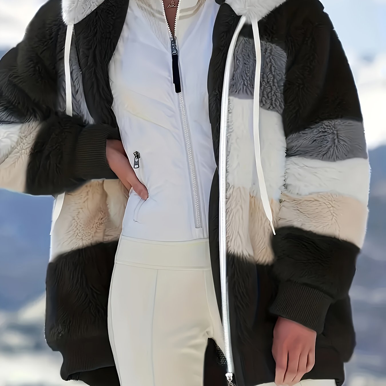 Warme fuzzy winterjas met capuchon afbeelding 14