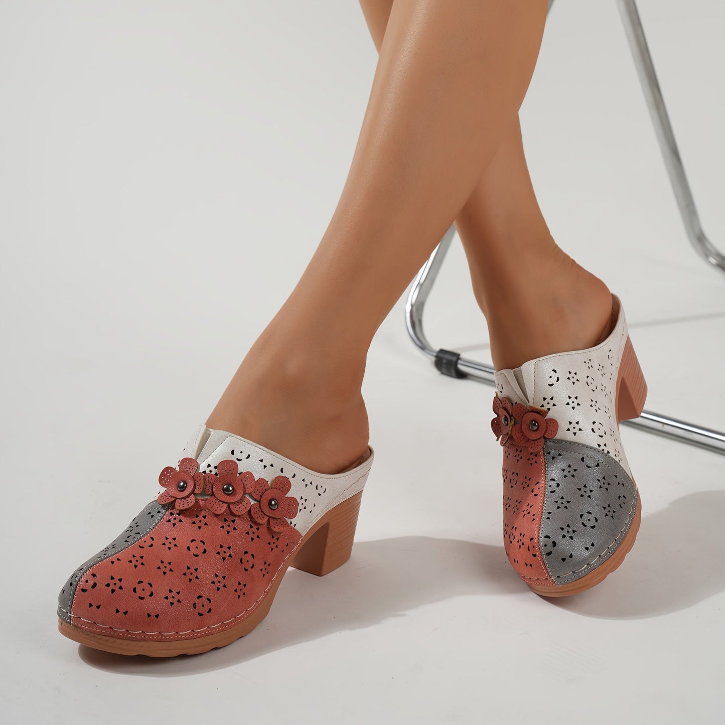 Stijlvolle ademende hoge hakken mules met bloemendecor | Perfecte combinatie van comfort & elegantie afbeelding 2