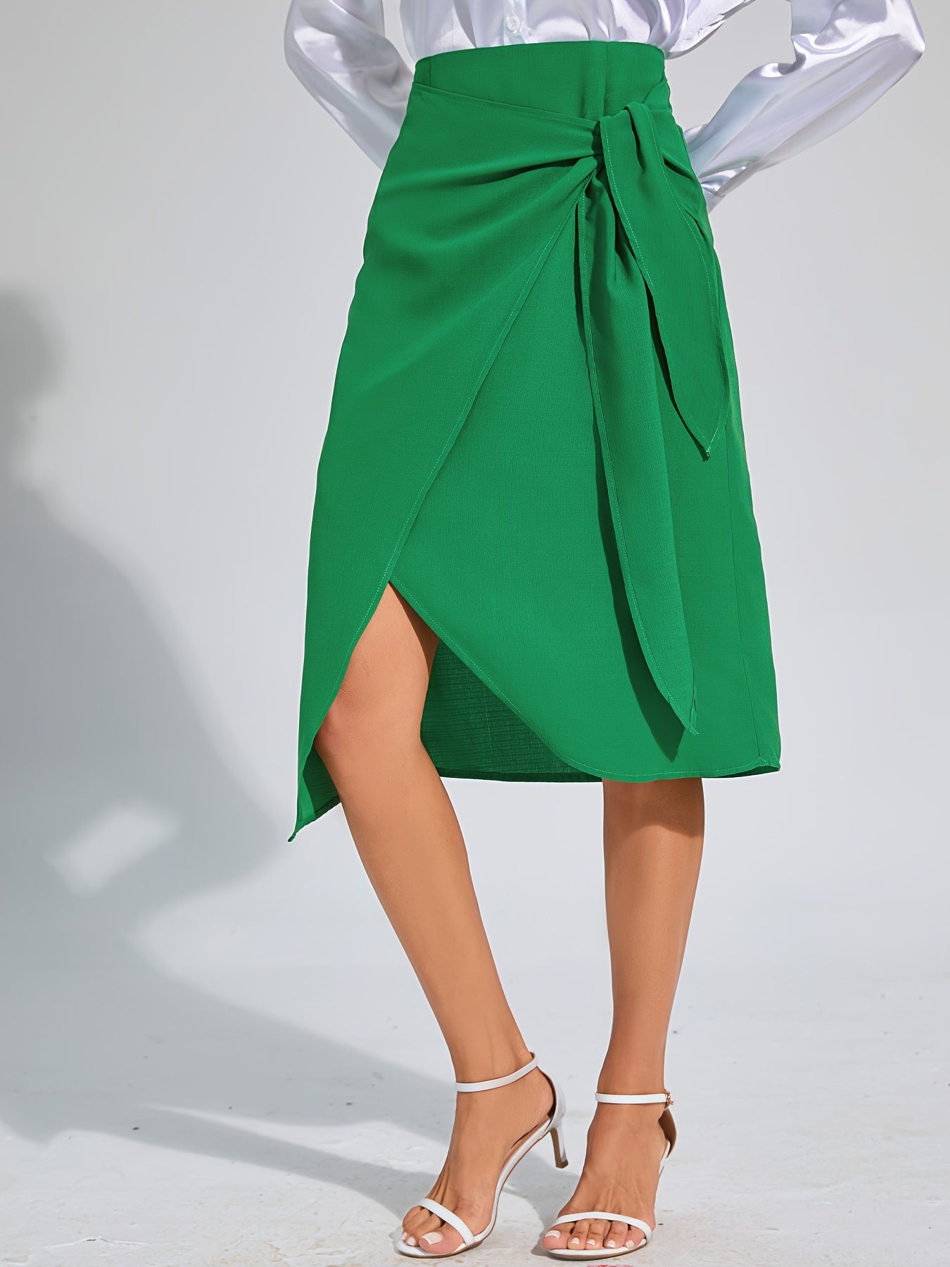 Stijlvolle hoge taille wikkelrok van comfortabele katoenmix afbeelding 4