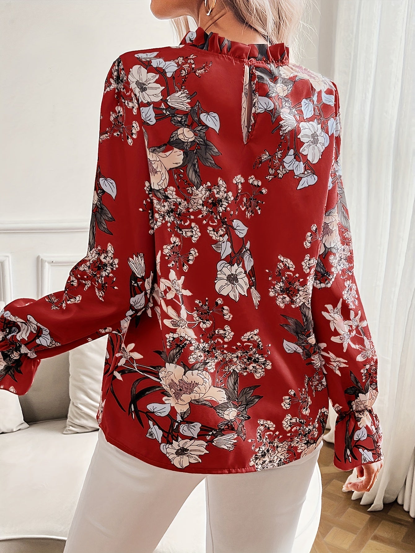Bloemenprint blouse met ruches afbeelding 4