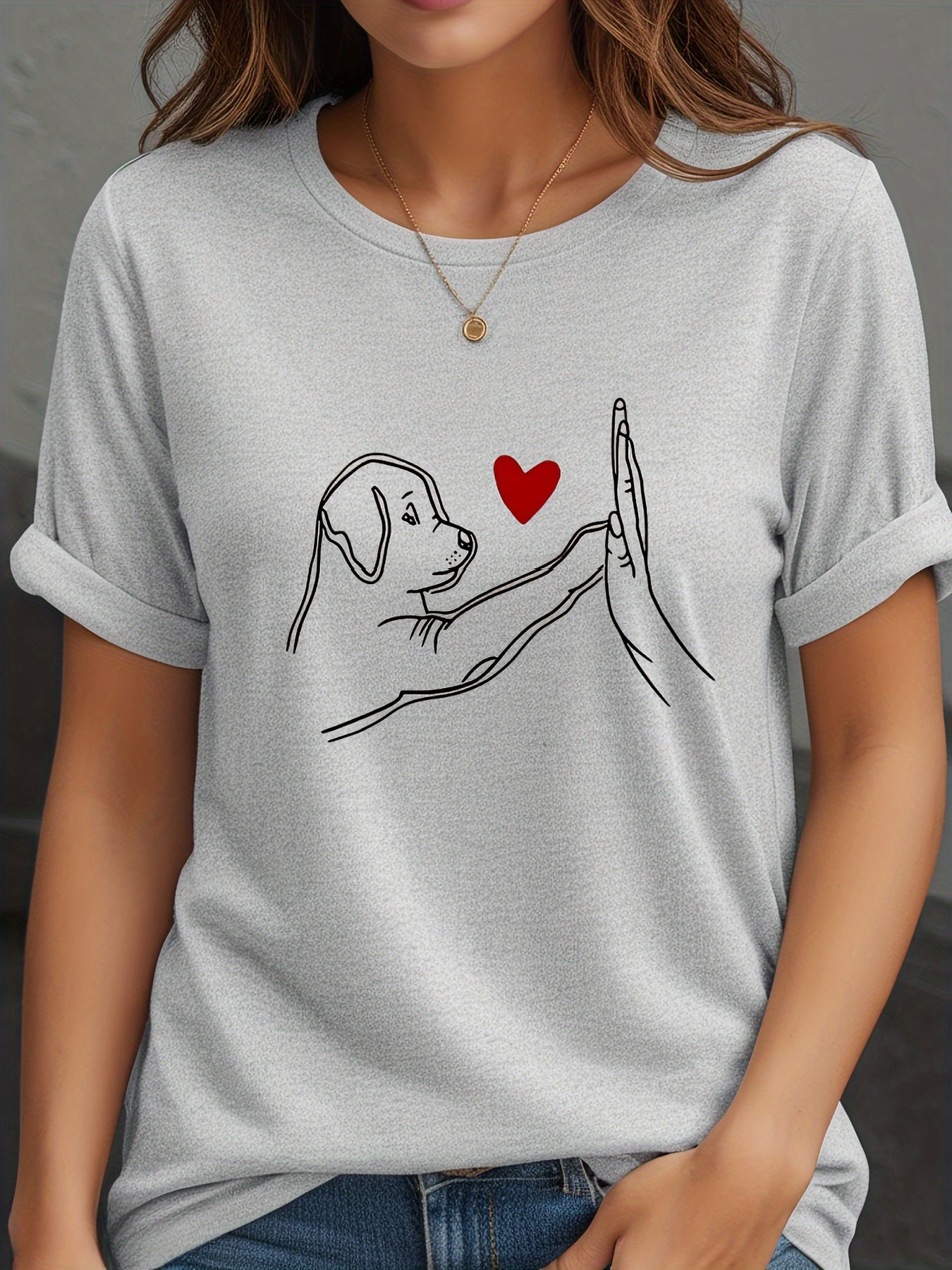 Casual dames T-shirt met hondprint afbeelding 4